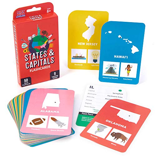 States & Capitals Flashcards - 50 American State Cards + 9 Learning Games