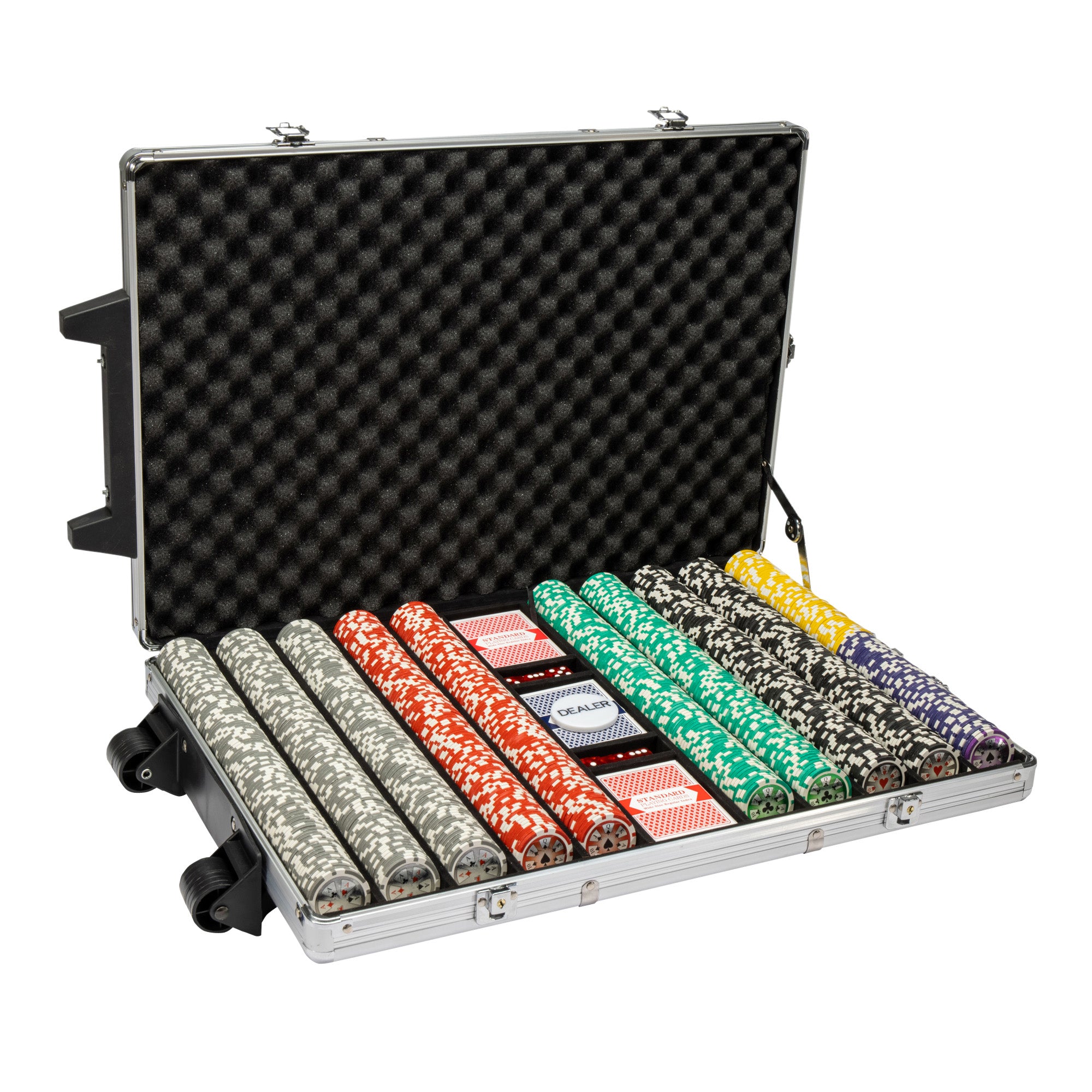 1000 Ct Hi Roller 14 Gram Poker Chip Set w/ Rolling Aluminum Case