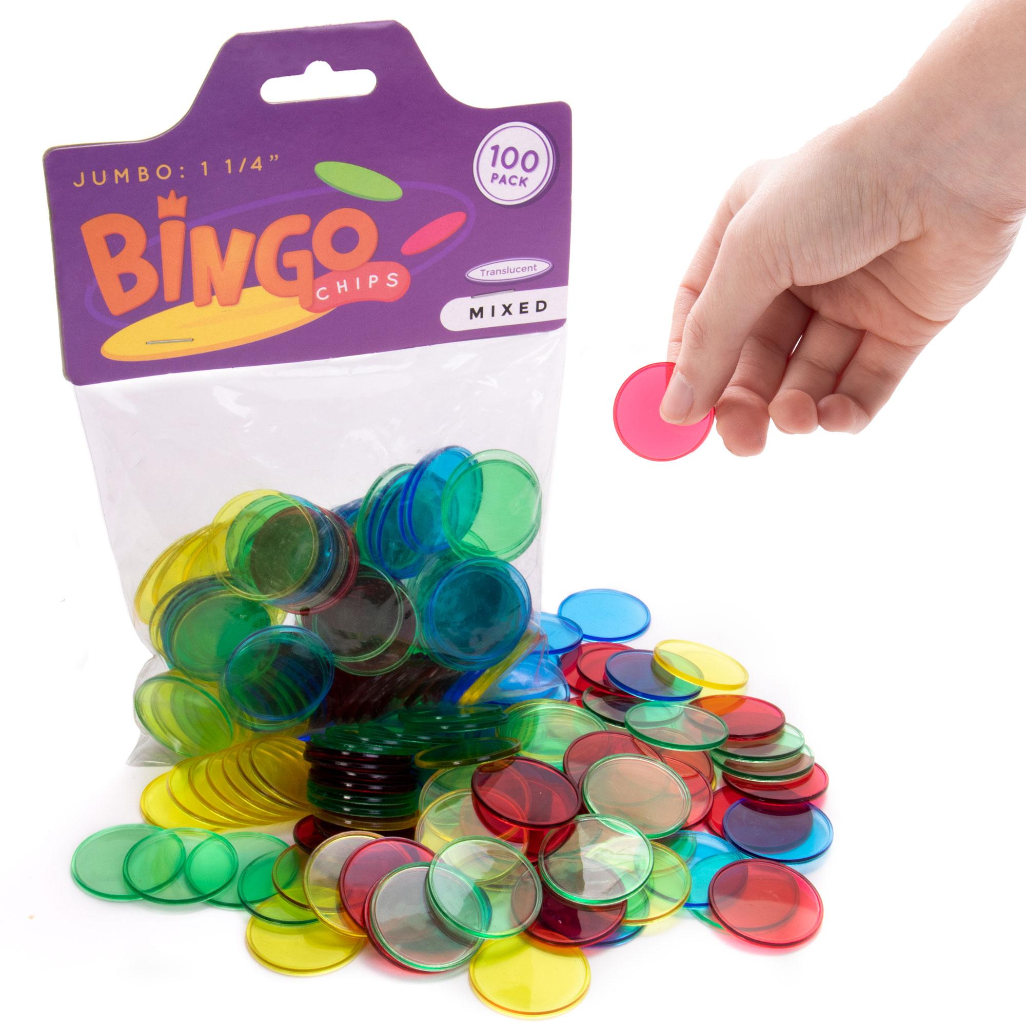 1.25" Translucent Jumbo Bingo Chips, Mixed Bag of 100 Chips