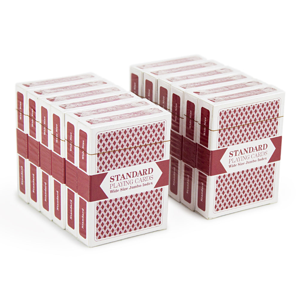 12 Red Decks, Wide Size, Jumbo-Index, Plastic-Coated Playing Cards by Brybelly