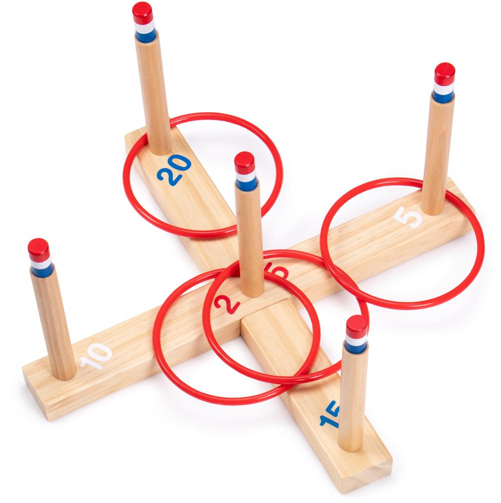 Ring Toss Game - Classic Wooden Set with 4 Plastic Rings