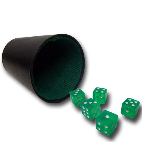 5 Green Dice w/ Plastic Dice Cup - 16mm Dice