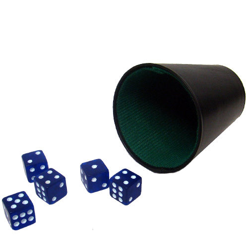 5 Blue Dice w/ Plastic Dice Cup - 16mm Dice