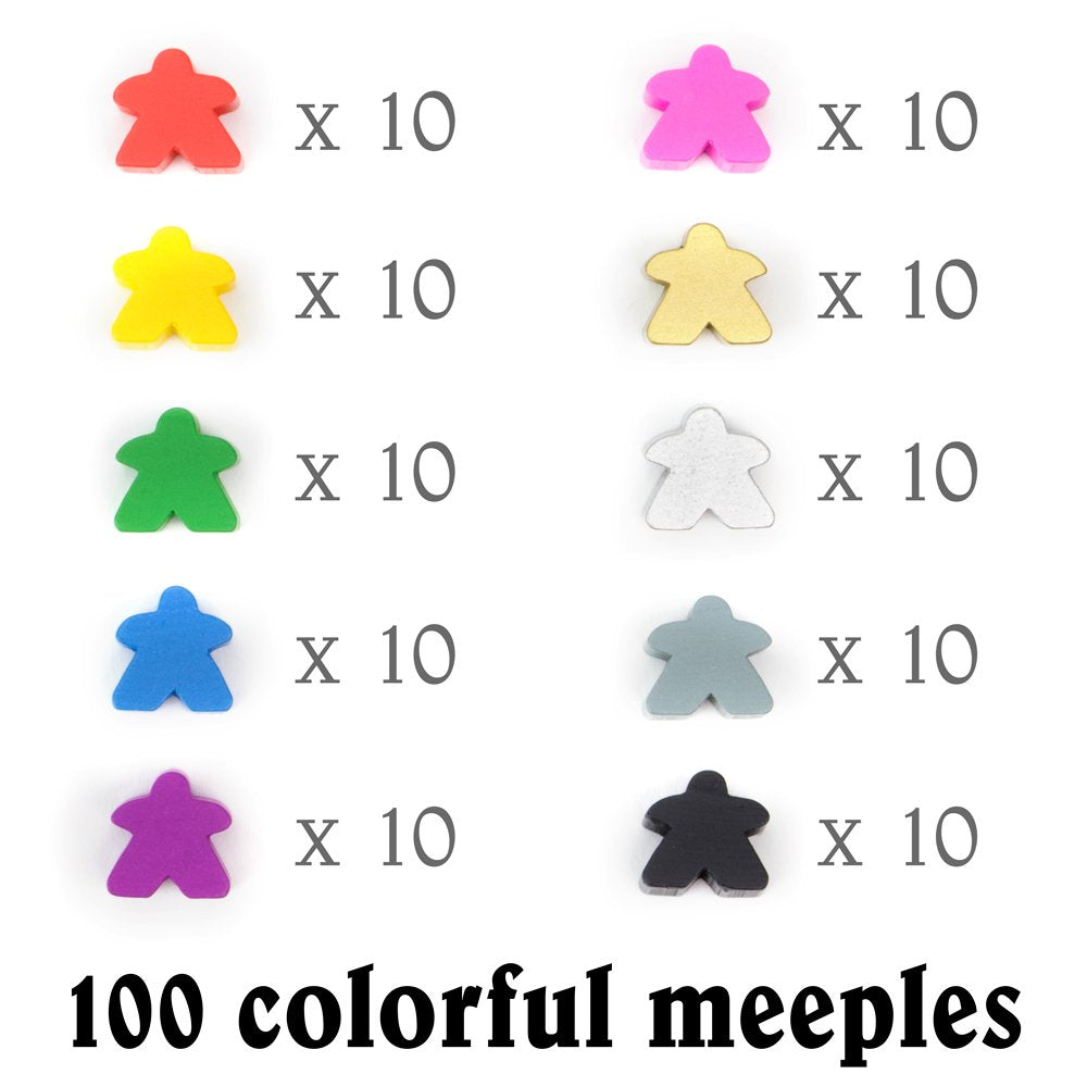 Wooden Meeples (100-pack, Mixed) - Board Game Pawns