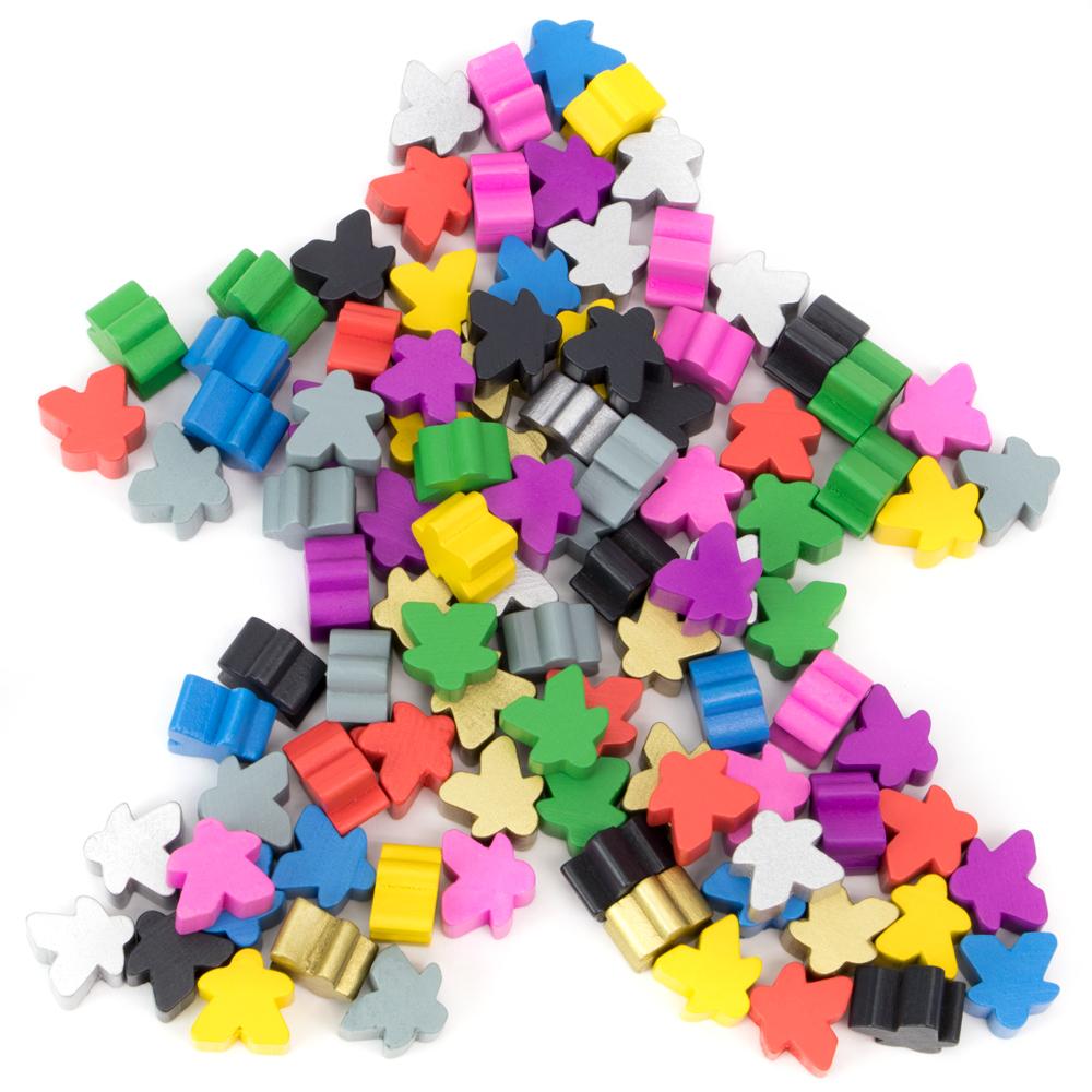 Wooden Meeples (100-pack, Mixed) - Board Game Pawns