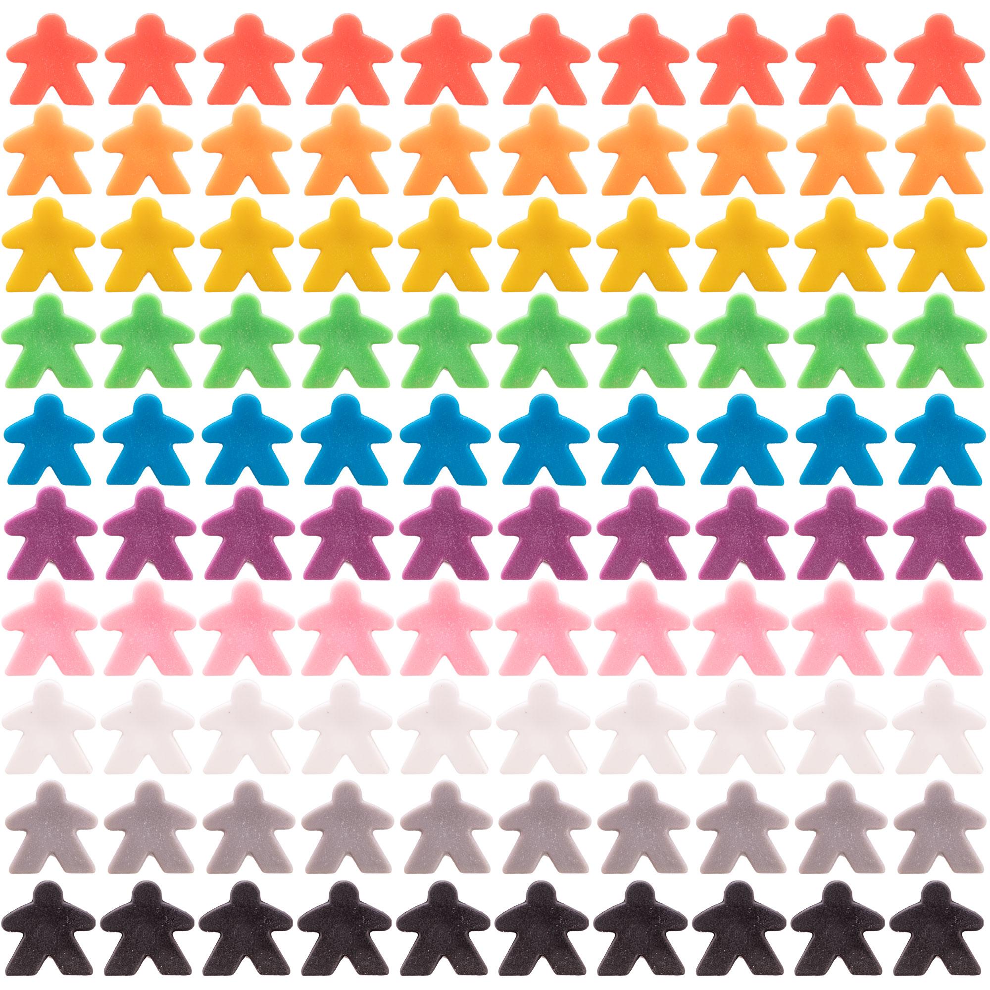 Plastic Meeples Board Game Pawns (100-pack) - 10 Color Assortment