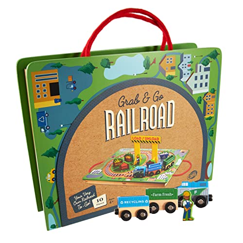Grab & Go Wooden Railroad - Kids Magnetic Train Toy Playset - 11 Pcs