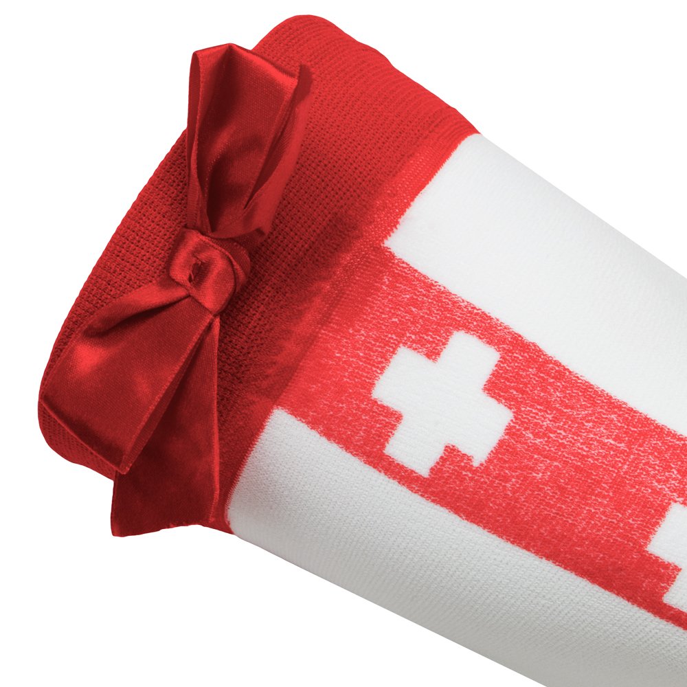 Thigh-High Red Stripe Nurse Costume Tights, White