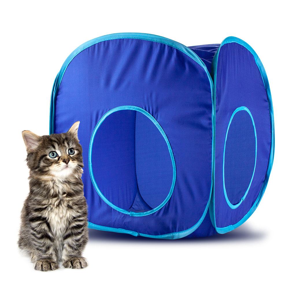 Blue Pop Up Cat Play Cube with Storage Bag