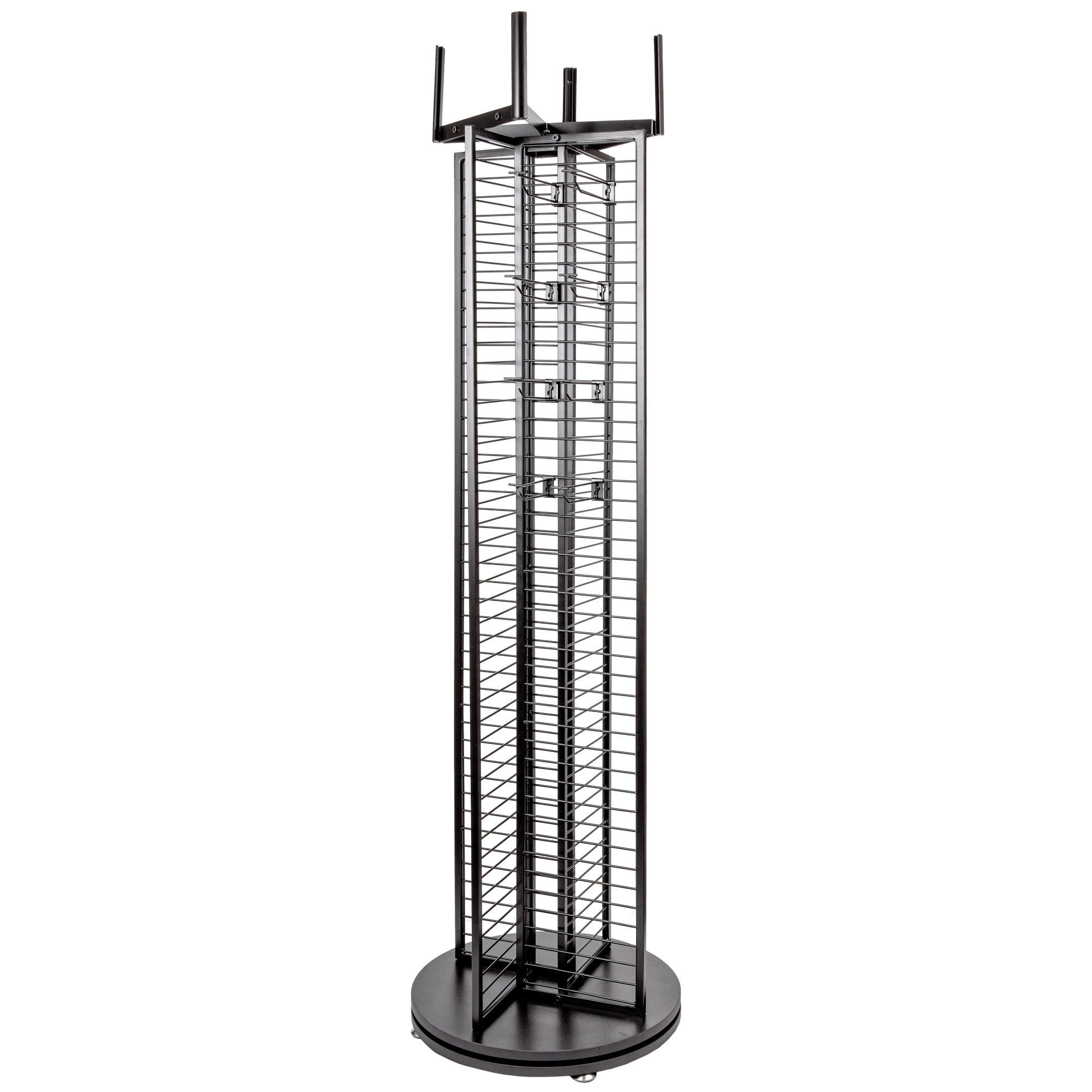 Freestanding 63" Metal Pinwheel Display Rack with 40 Adjustable Peg Hooks, Black