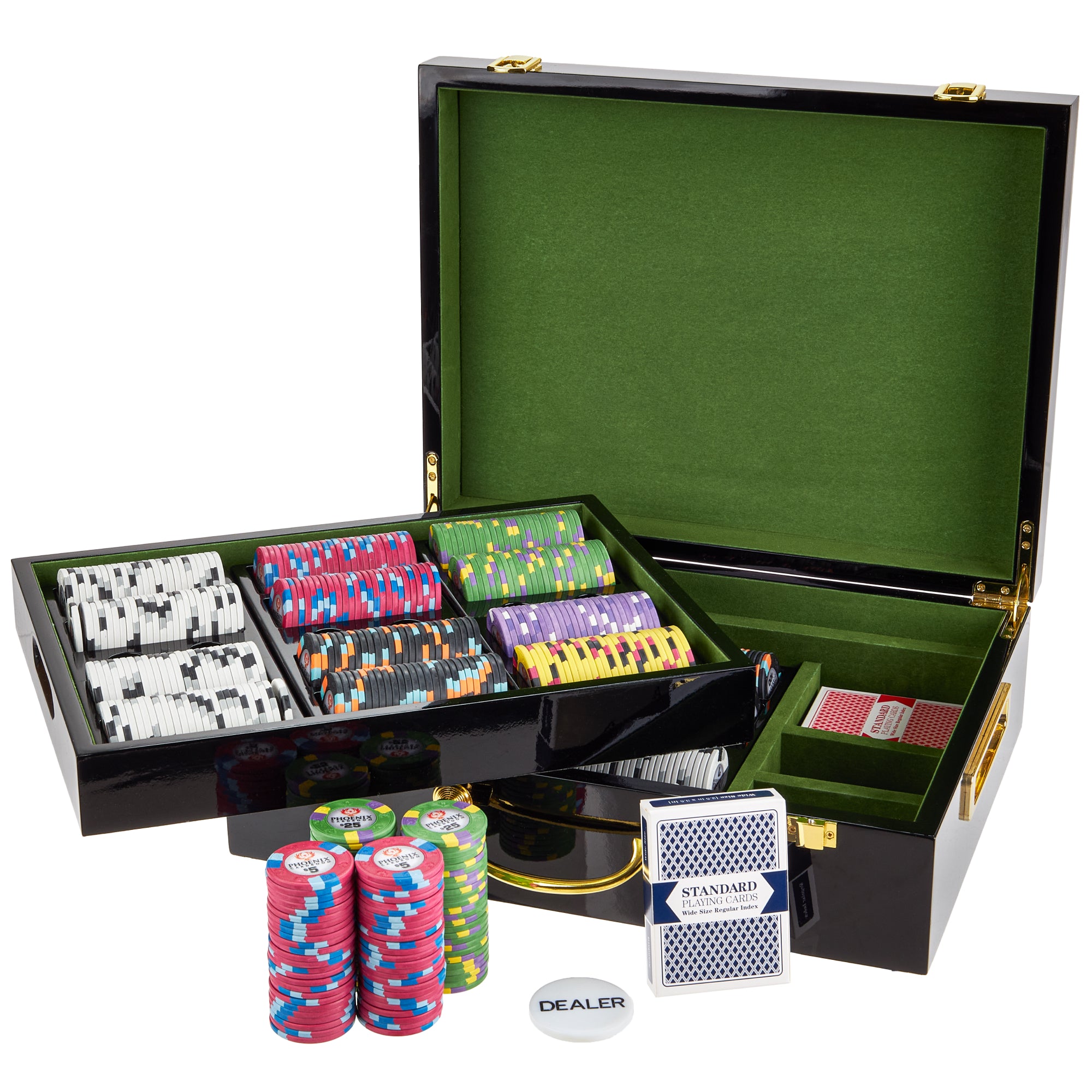 Phoenix 10-gram Real Clay Poker Chip Set in Hi Gloss Wood (500 Count)