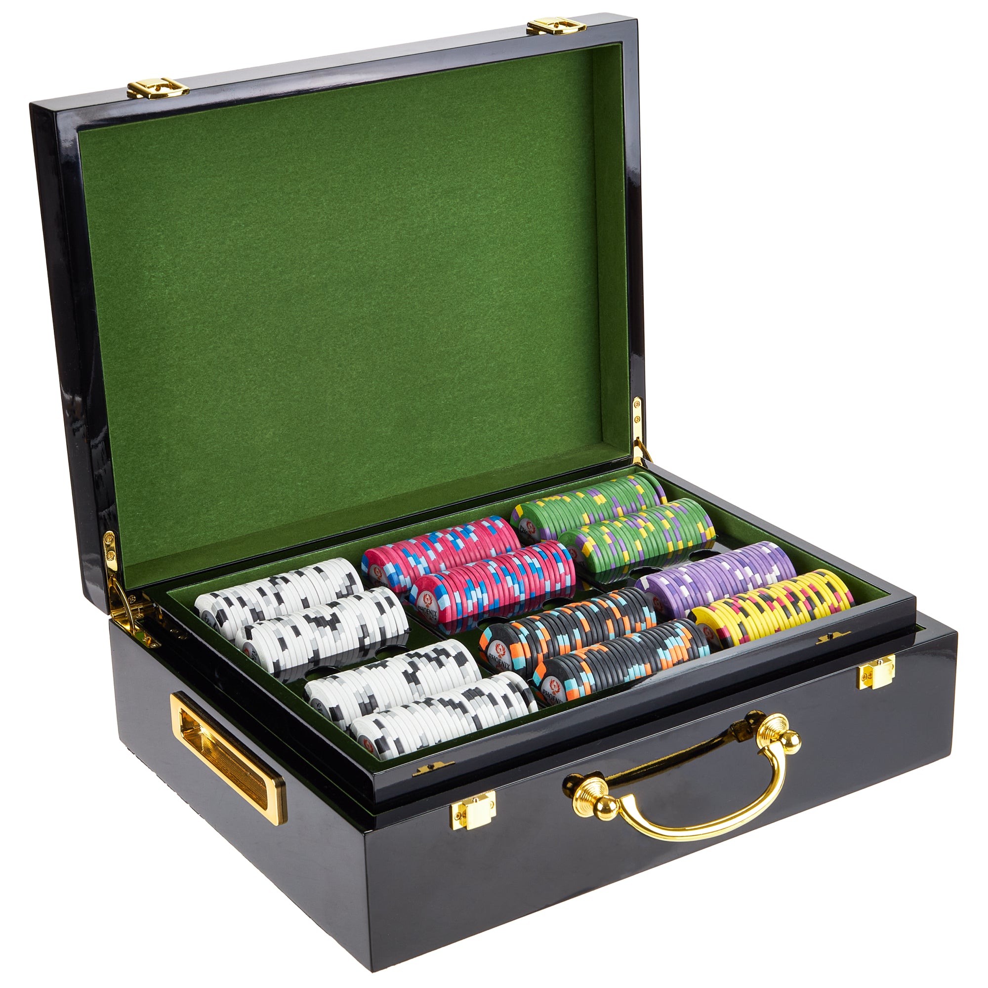 Phoenix 10-gram Real Clay Poker Chip Set in Hi Gloss Wood (500 Count)