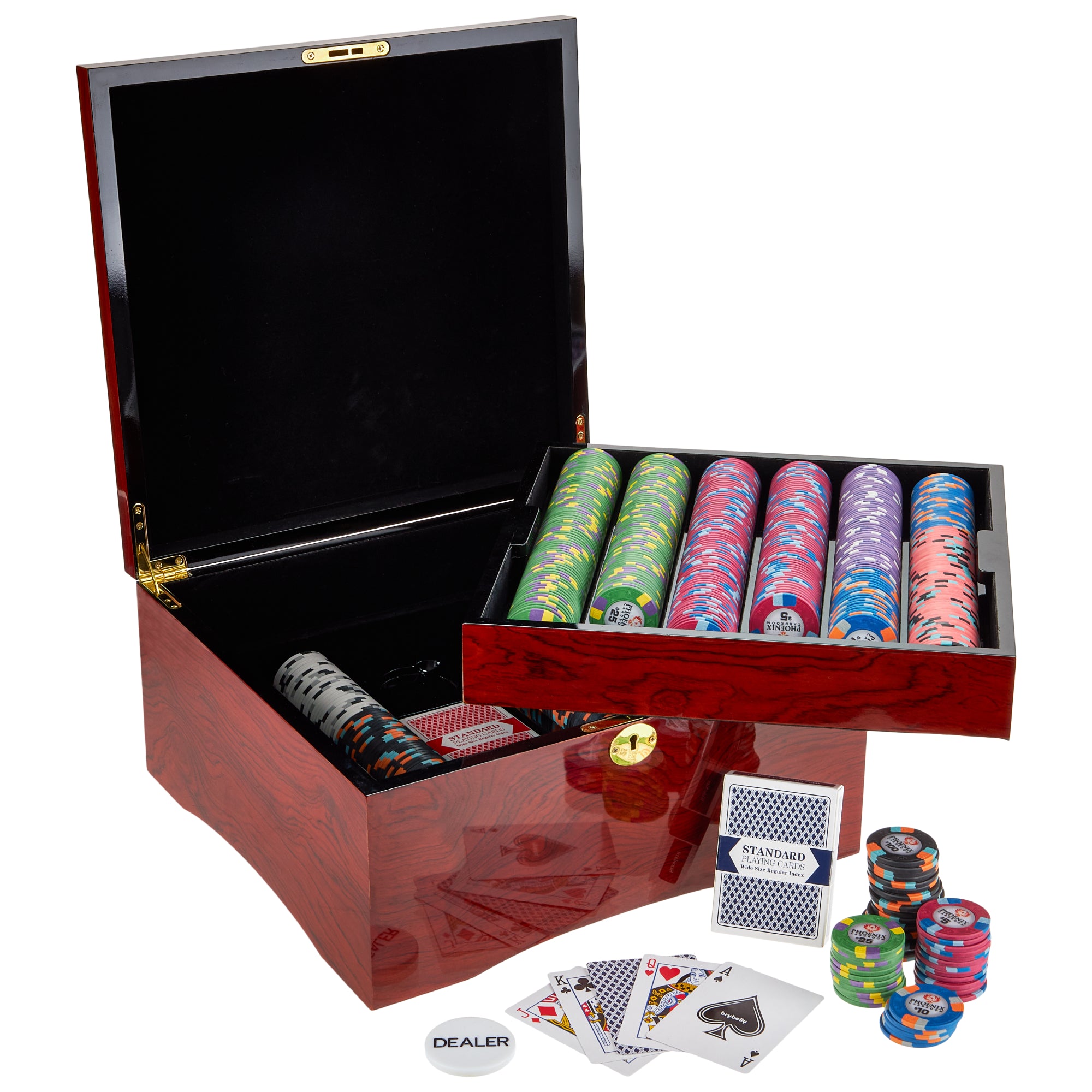 Phoenix 10-gram Real Clay Poker Chip Set in Mahogany Wood Case (750 Count)