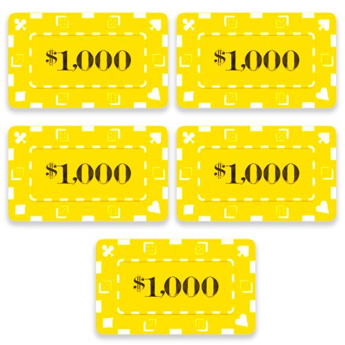 Denominated Poker Plaques (5-pack) - Rectangular Poker Chips