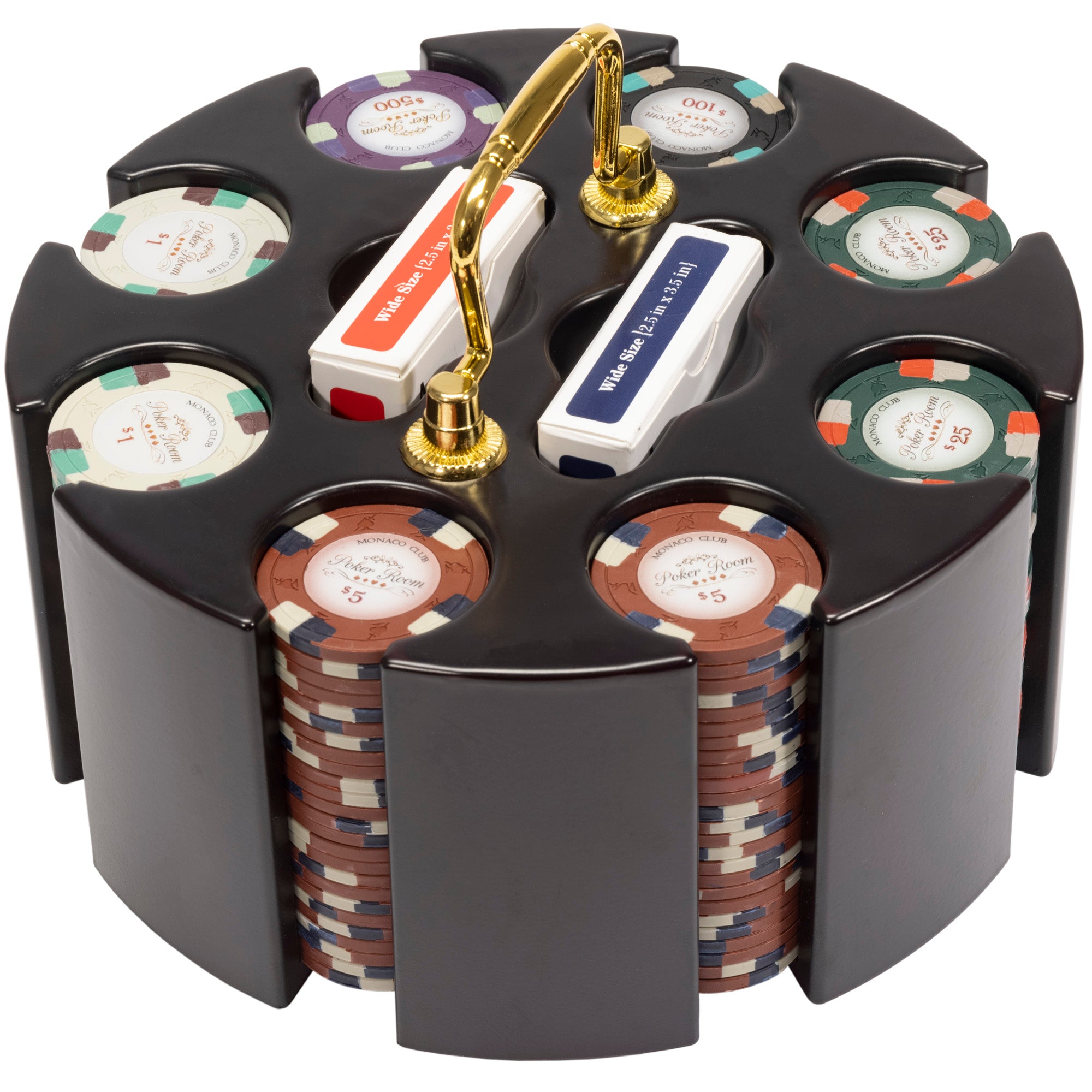 Monaco Club 13.5-gram Poker Chip Set in Wood Carousel (200 Count) - Clay Composite