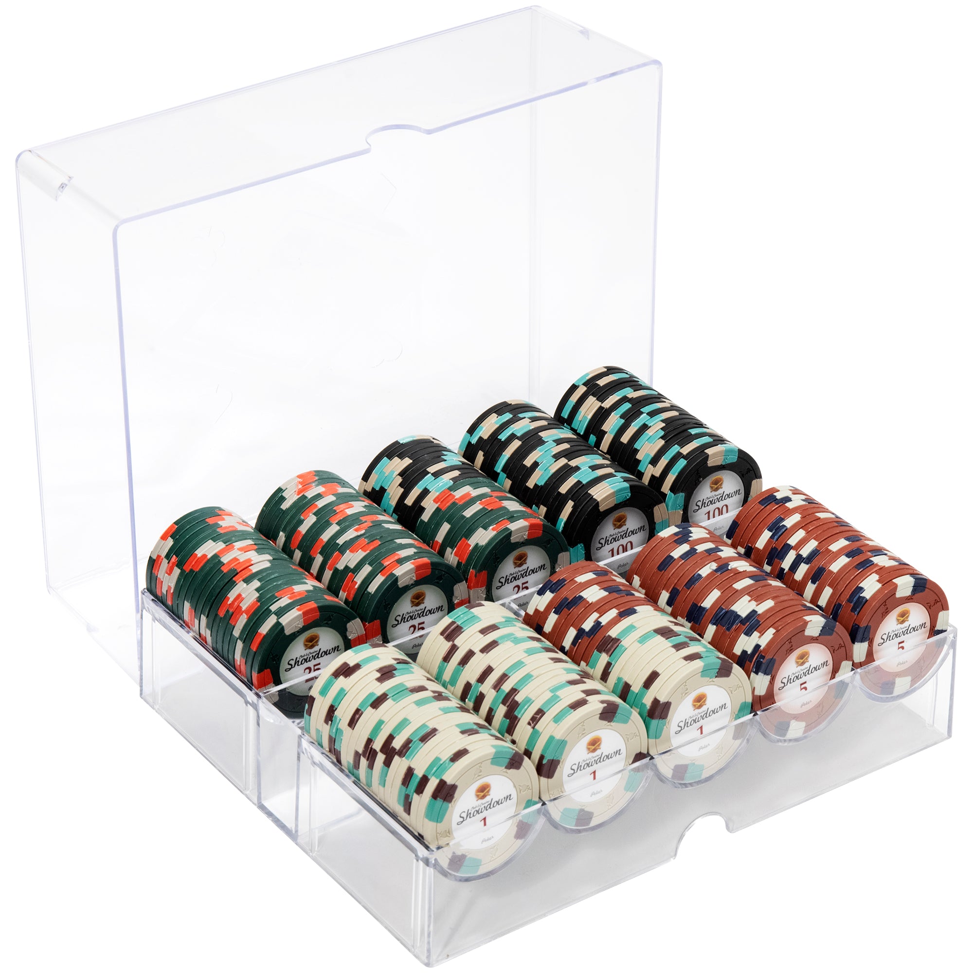 Showdown 13.5-gram Poker Chip Set in Acrylic Tray (200 Count) - Clay Composite