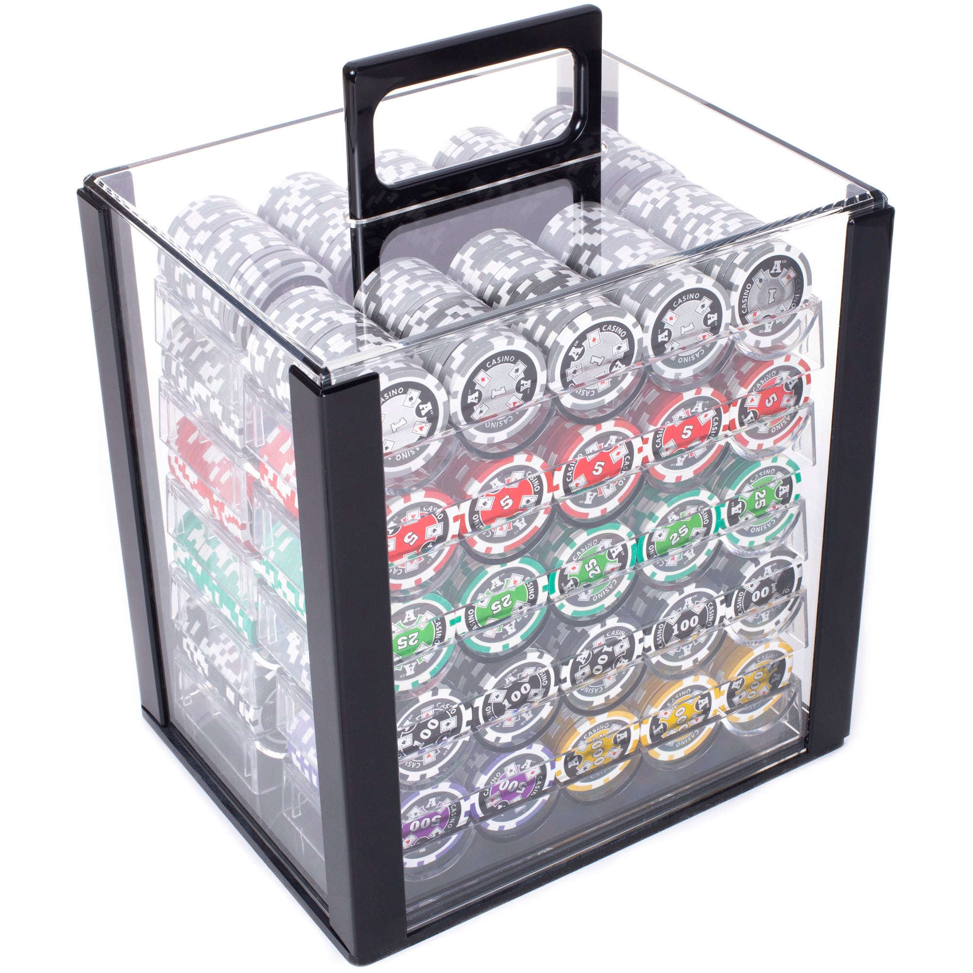 Ace Casino 14-gram Holo Inlay Poker Chip Set in Acrylic Case (1000 Count)