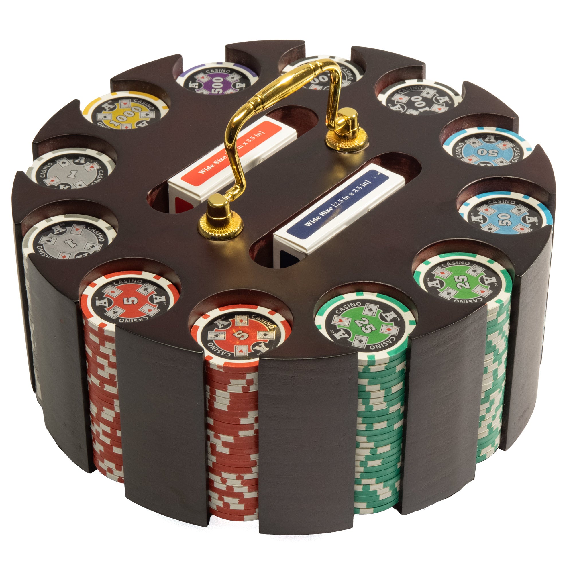 Ace Casino 14-gram Poker Chip Set in Wood Carousel (300 Count) - Clay Composite