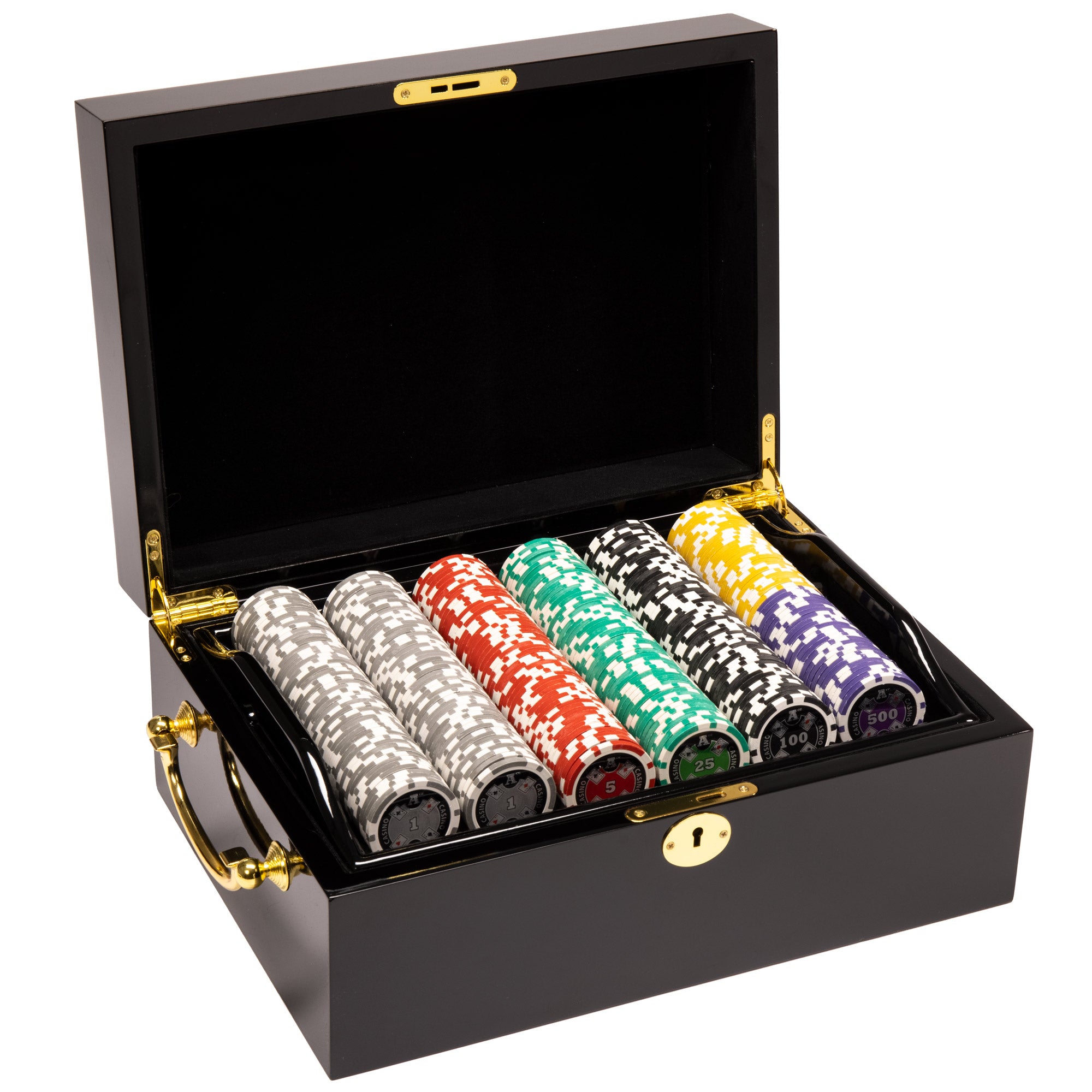 Ace Casino 14-gram Poker Chip Set in Black Mahogany Wood Case (500 Count) - Clay Composite