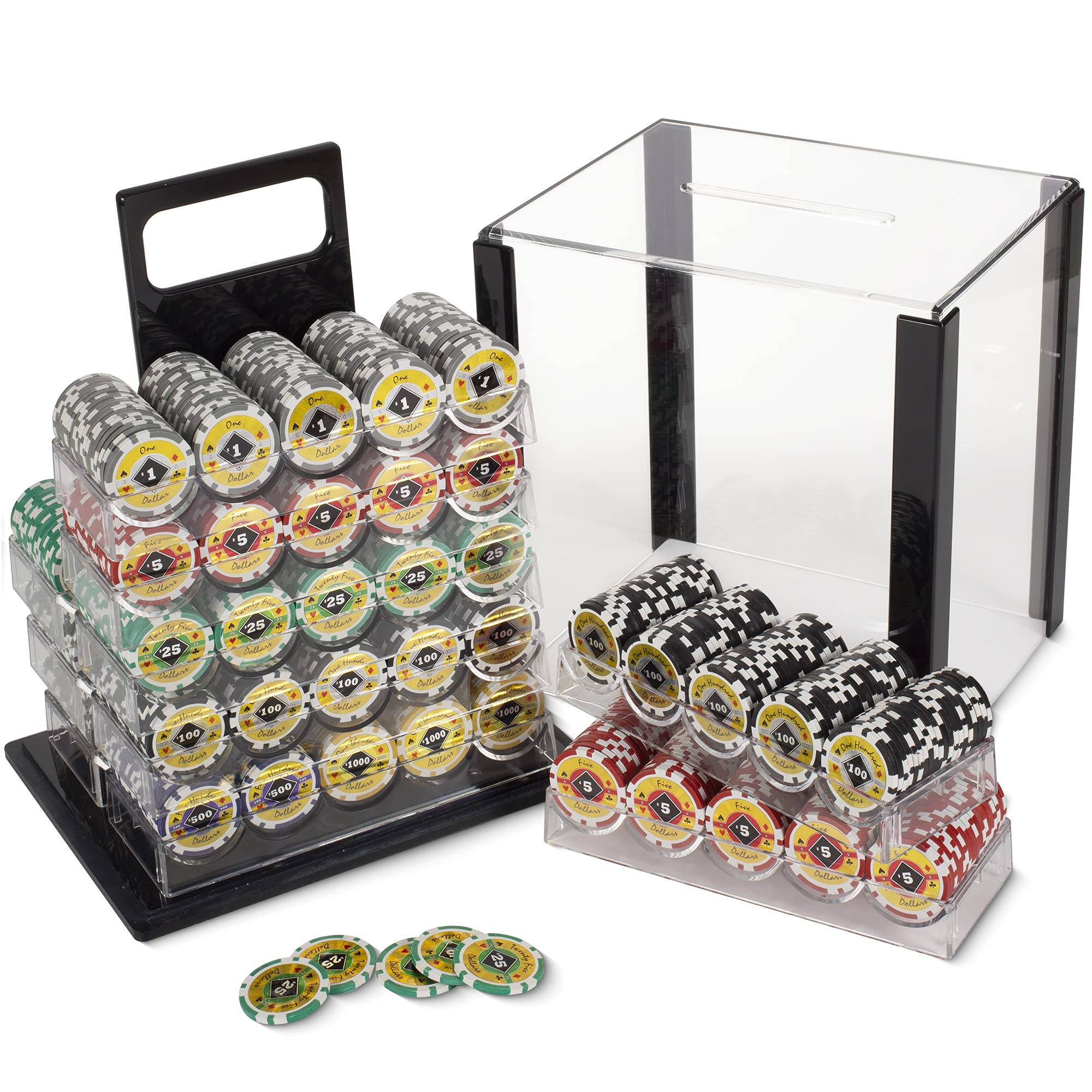 Black Diamond 14-gram Holo Inlay Poker Chip Set in Acrylic Case (1000 Count) - Clay Composite