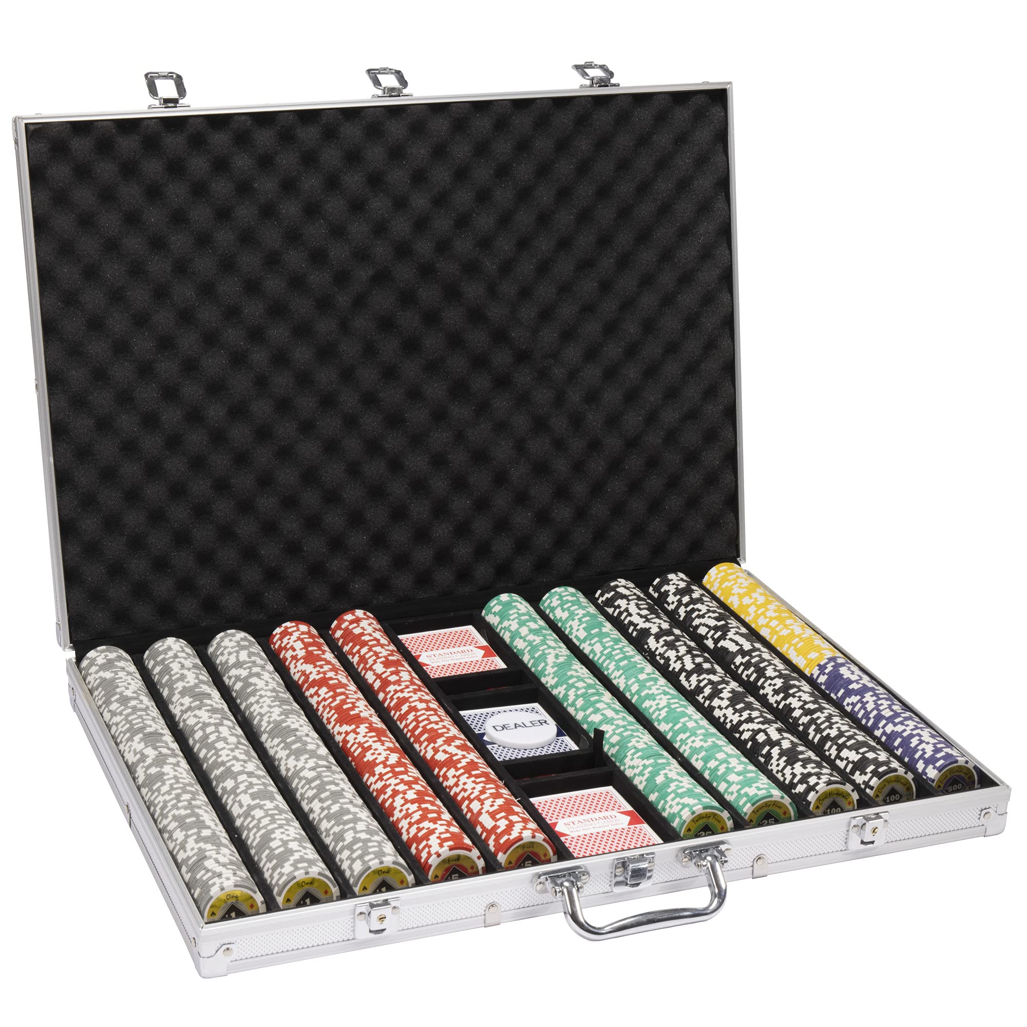 Black Diamond 14-gram Holo Inlay Poker Chip Set in Aluminum Case (1000 Count) - Clay Composite