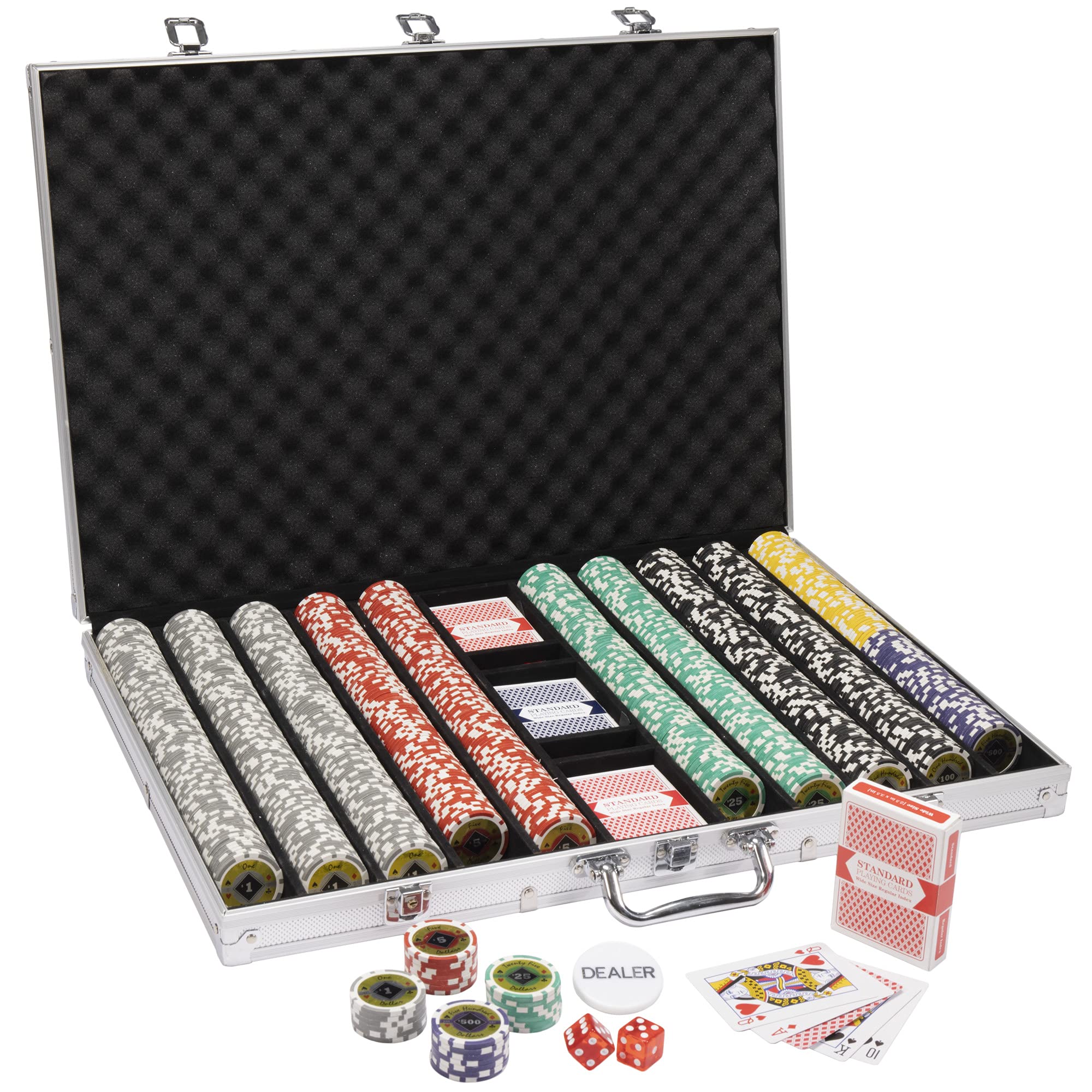 Black Diamond 14-gram Holo Inlay Poker Chip Set in Aluminum Case (1000 Count) - Clay Composite