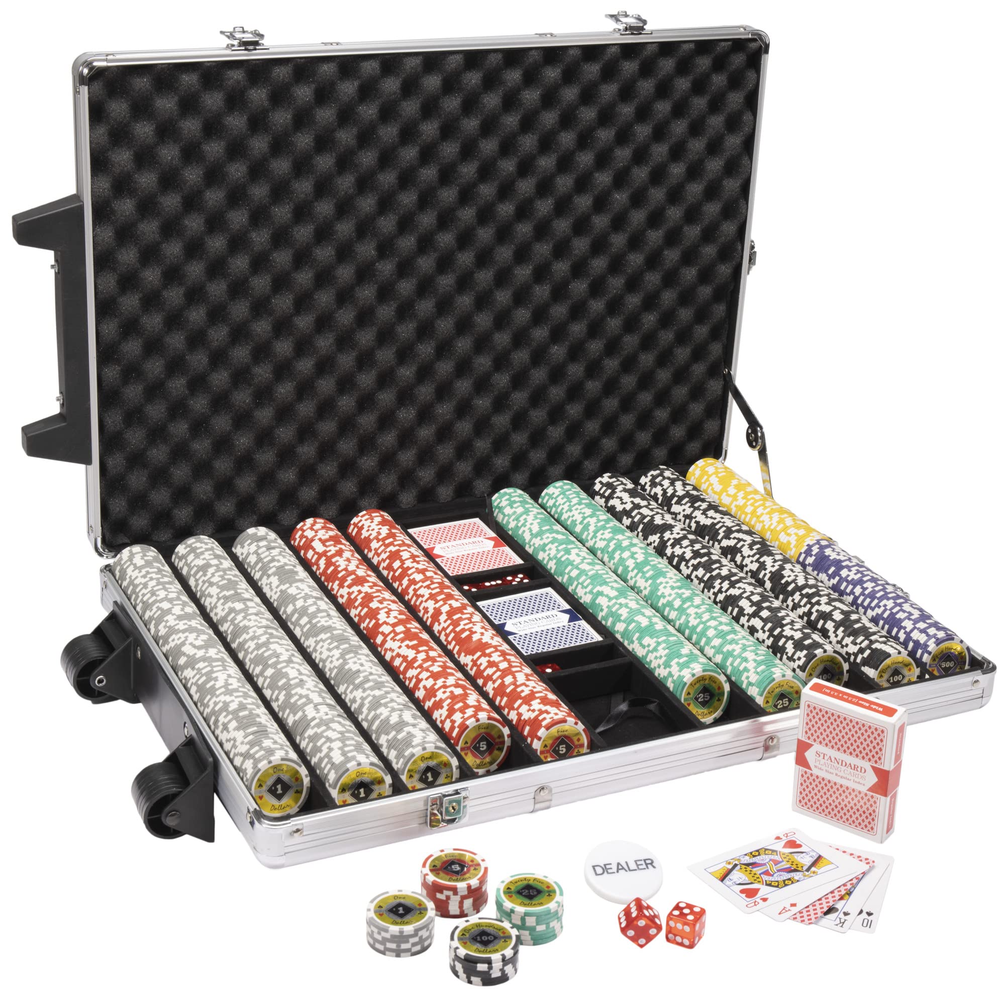 Black Diamond 14-gram Holo Inlay Poker Chip Set in Rolling Aluminum Case (1000 Count) - Clay Composite