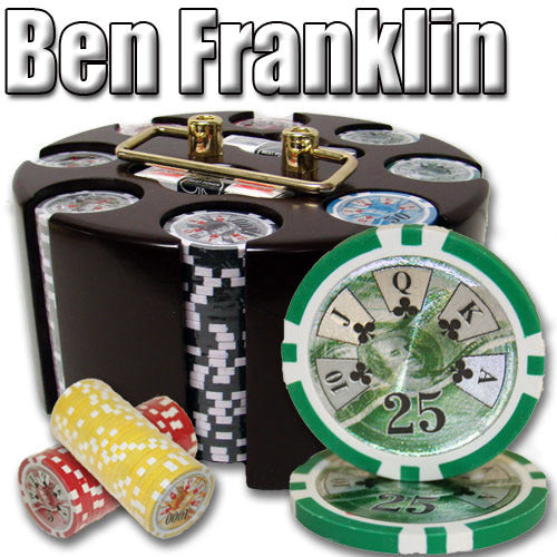 Ben Franklin 14-gram Poker Chip Sets in Wood Carousel (200 Count) - Clay Composite