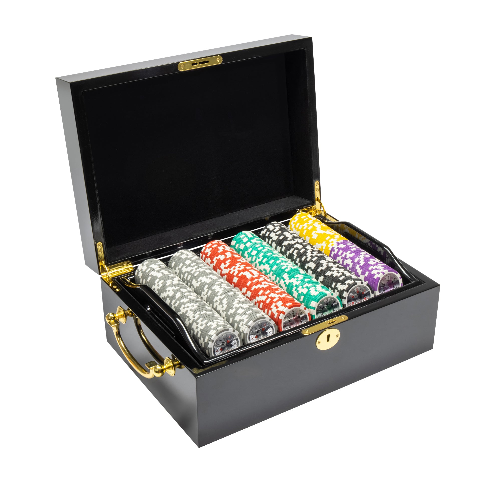 Ben Franklin 14-gram Poker Chip Set in Black Mahogany Wood Case (500 Count) - Clay Composite