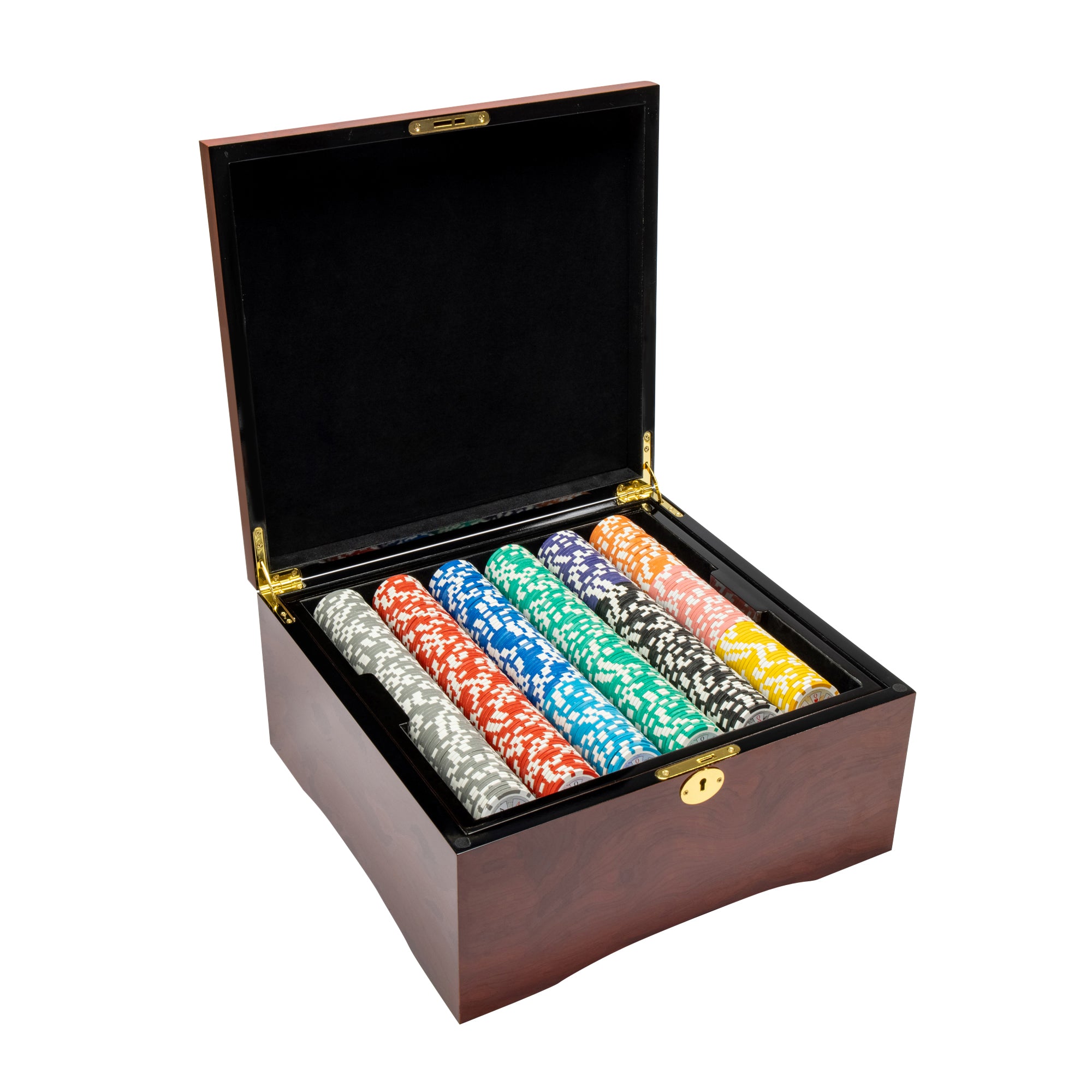 Ben Franklin 14-gram Poker Chip Set in Mahogany Wood Case (750 Count) - Clay Composite