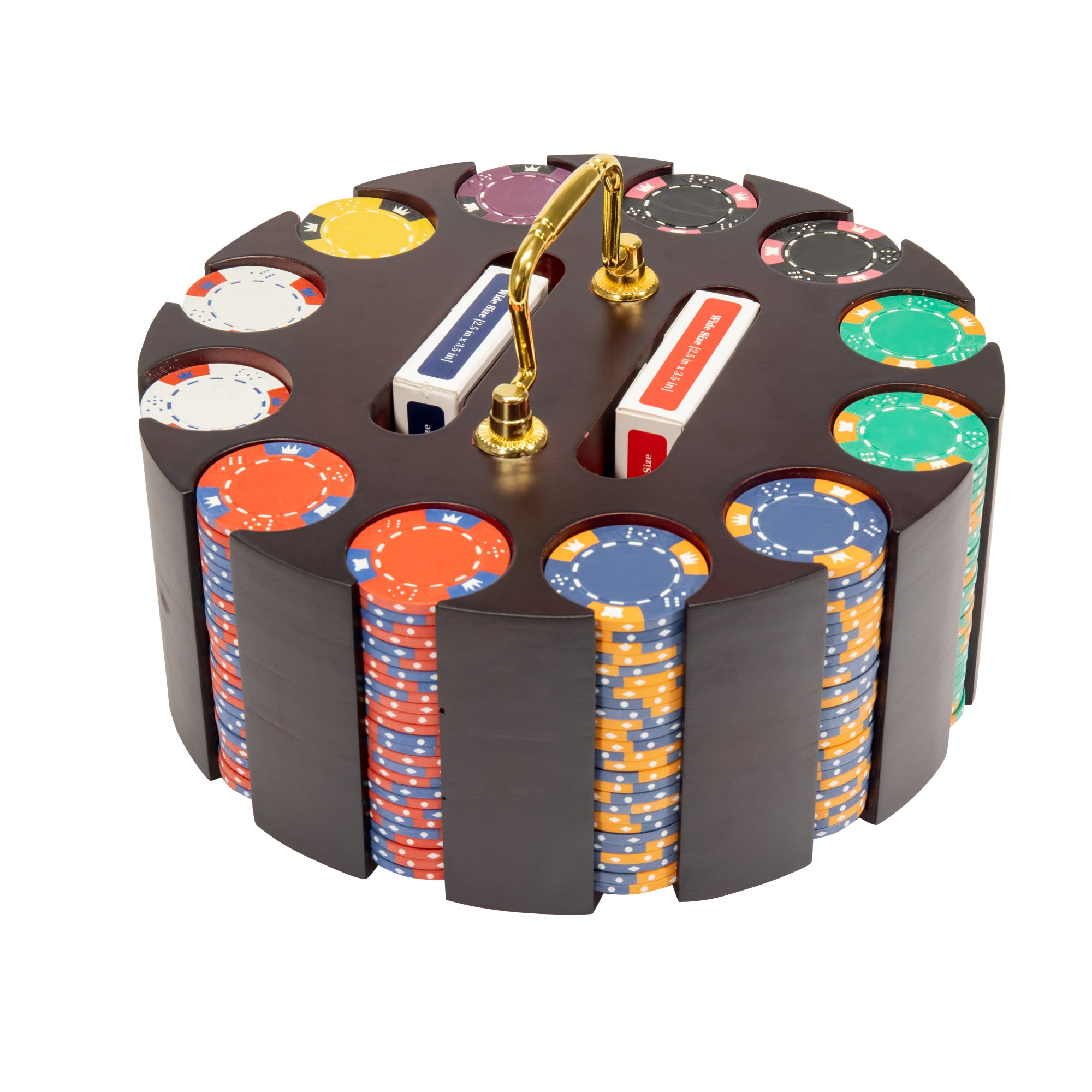 Crown & Dice 14-gram Poker Chip Set in Wooden Carousel (300 Count) - Clay Composite