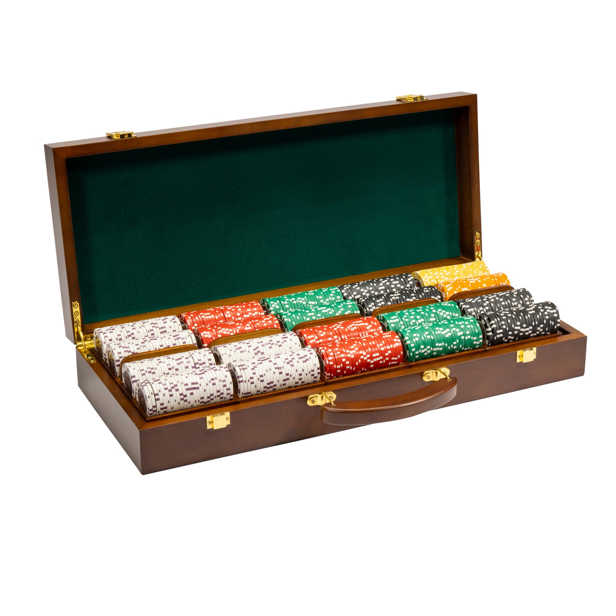 Coin Inlay 15-gram Poker Chip Set in Walnut Wood Case (500 Count) - Heavyweight Metal Inlay