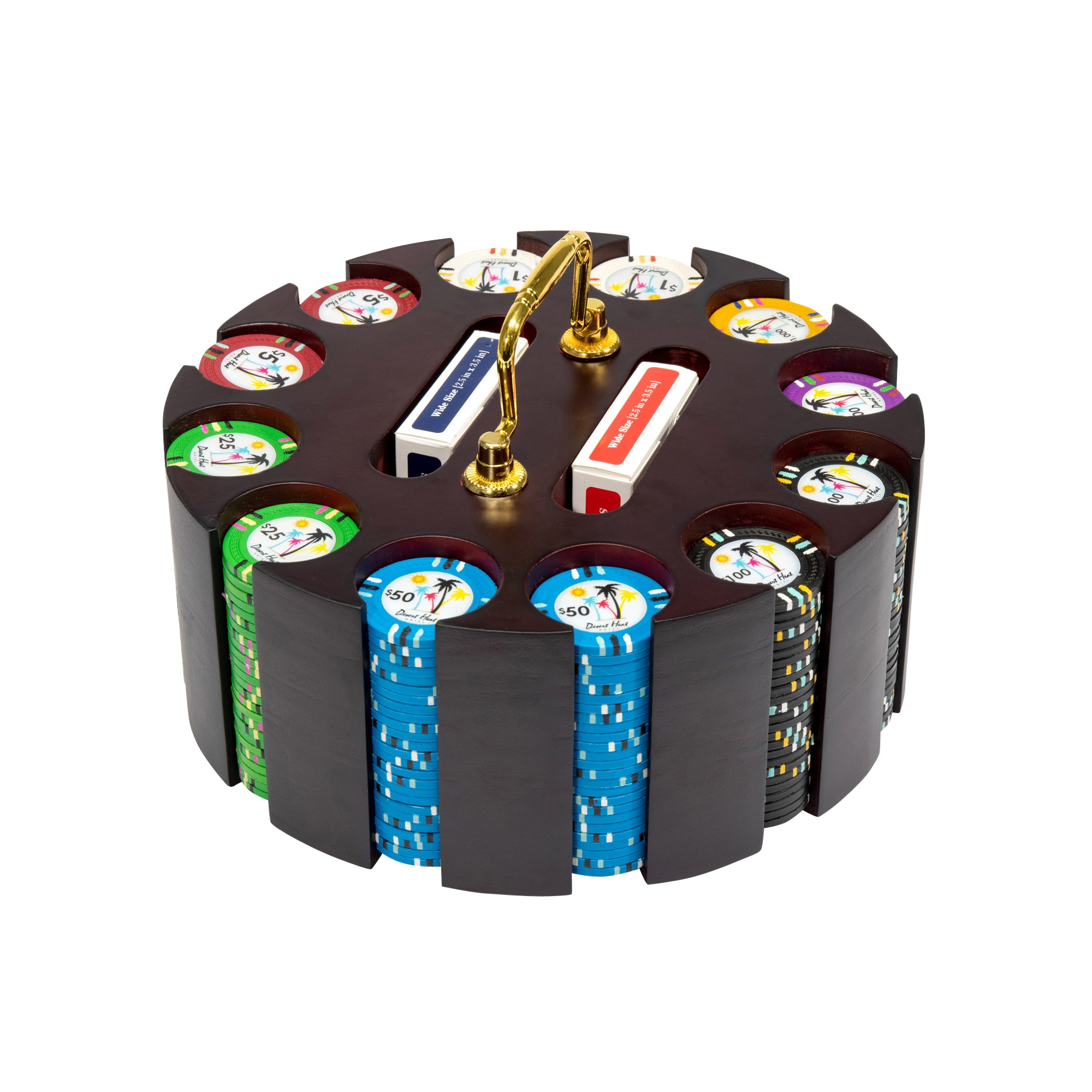 Desert Heat 13.5-gram Poker Chip Set in Wooden Carousel (300 Count) - Clay Composite