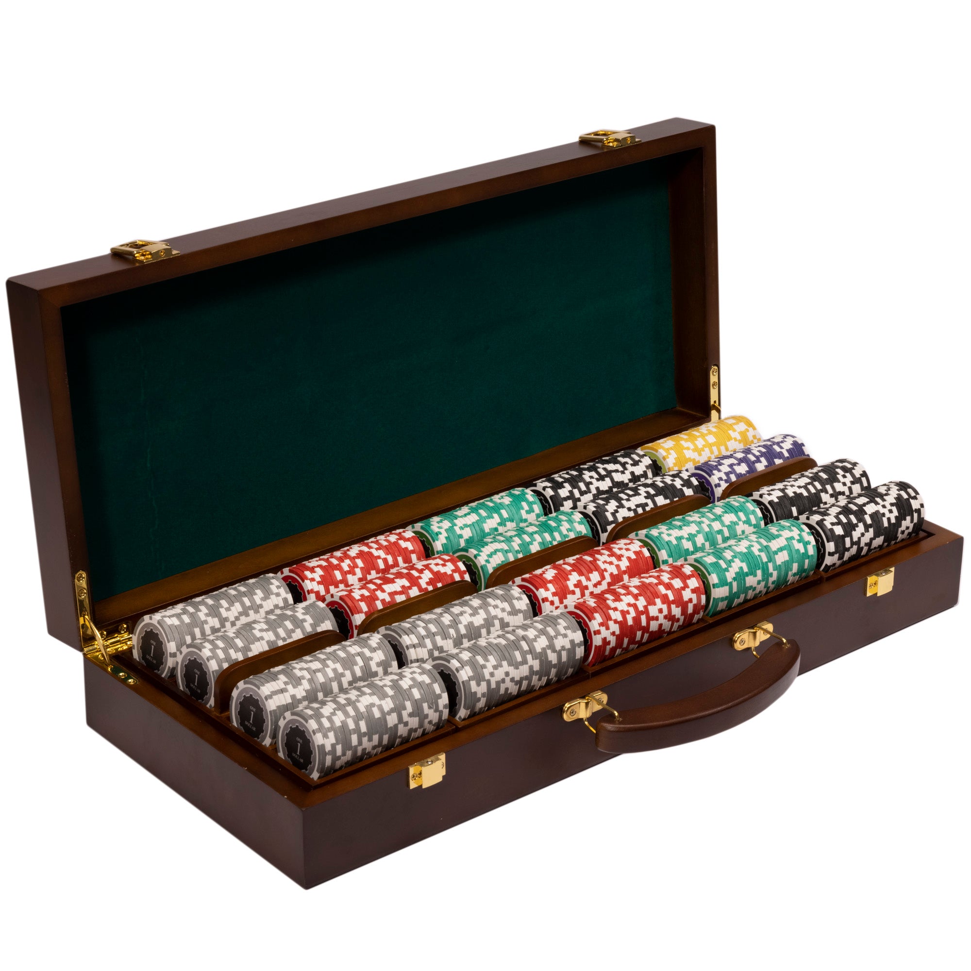 Eclipse 14-gram Poker Chip Set in Walnut Wood Case (500 Count) - Clay Composite