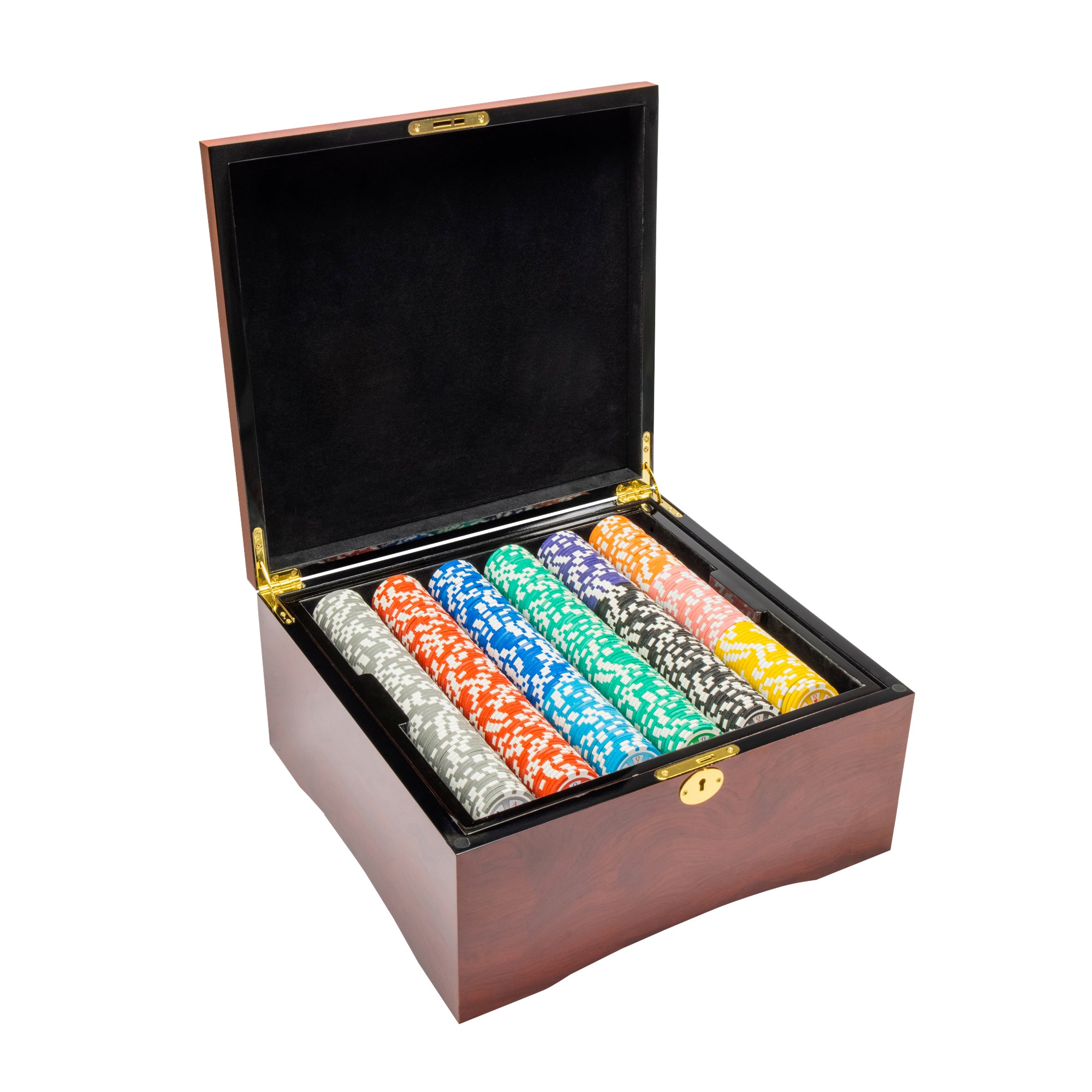 750 Ct Hi Roller 14 Gram Poker Chip Set w/ Mahogany Wooden Case