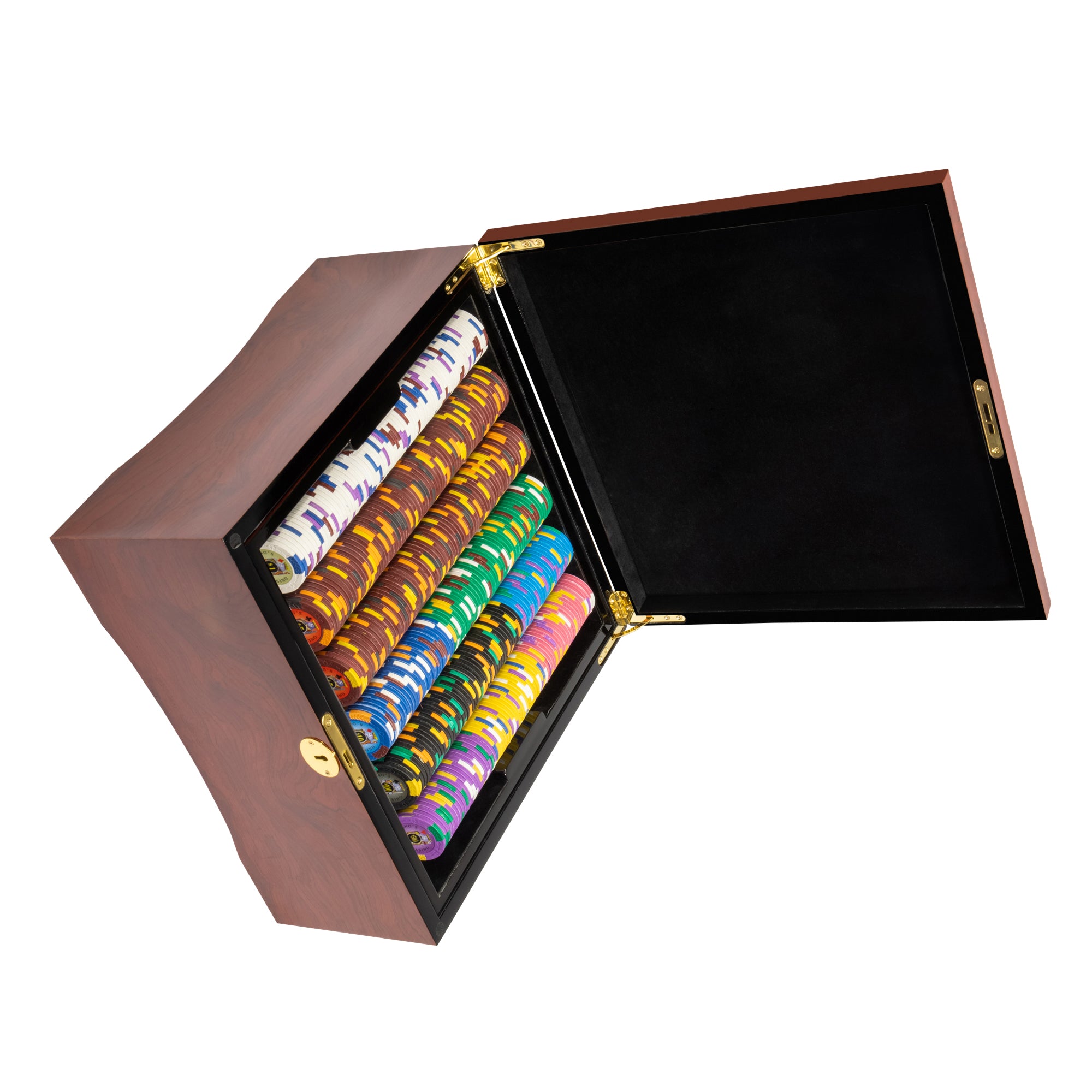 King's Casino 14-gram Poker Chip Set in Mahogany Wood Case (750 Count) - Clay Composite