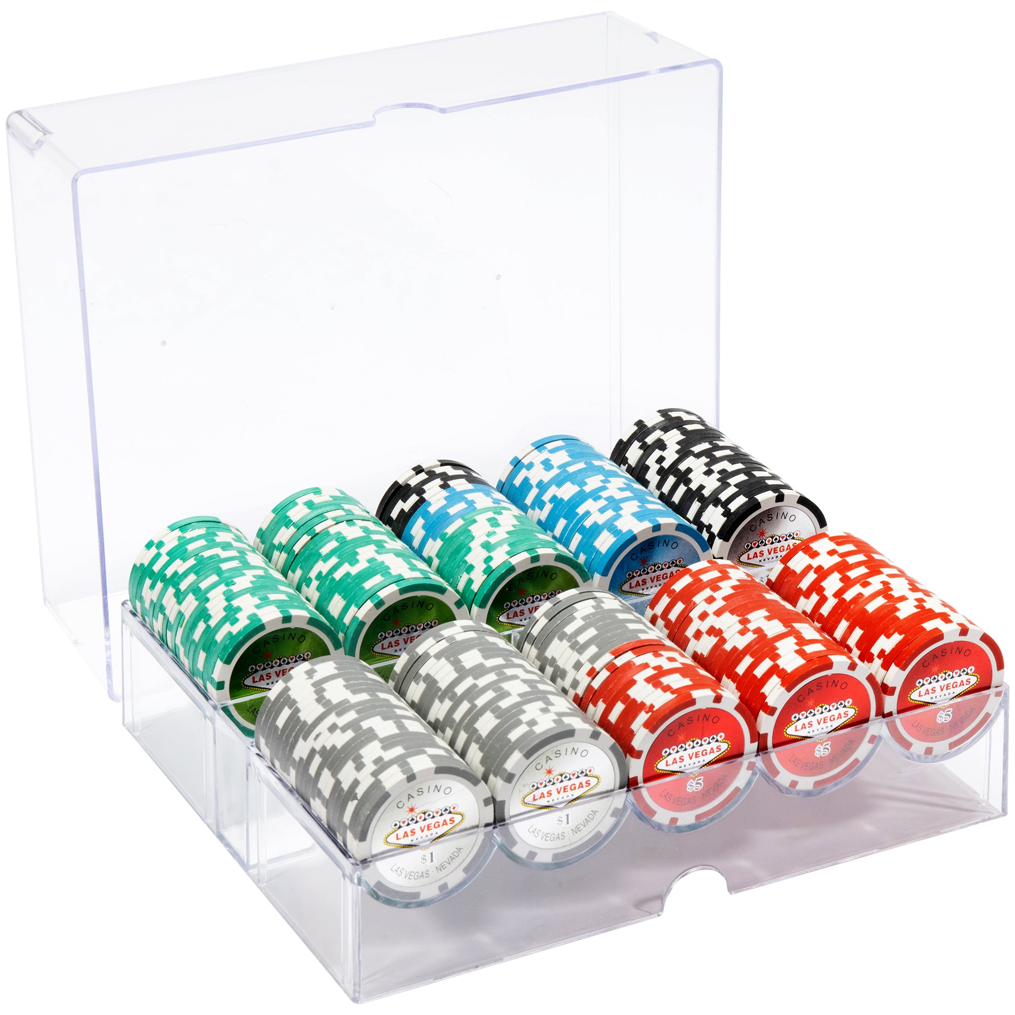 Las Vegas 14-gram Poker Chip Set in Acrylic Tray (200 Count) - Clay Composite