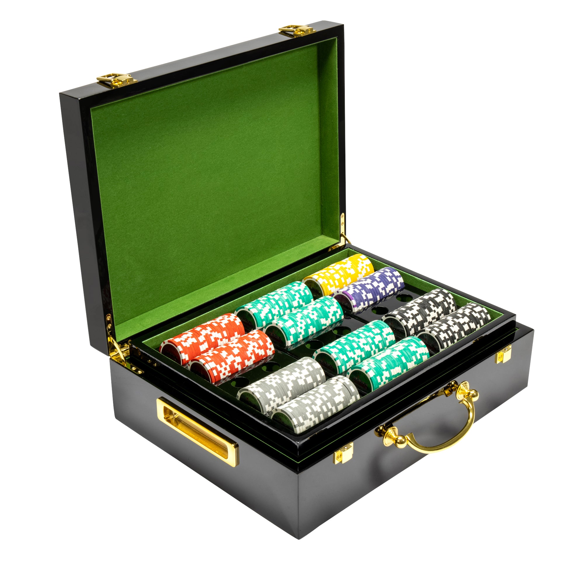 Las Vegas 14-gram Poker Chip Set in Hi Gloss Wood Case (500 Count) - Clay Composite