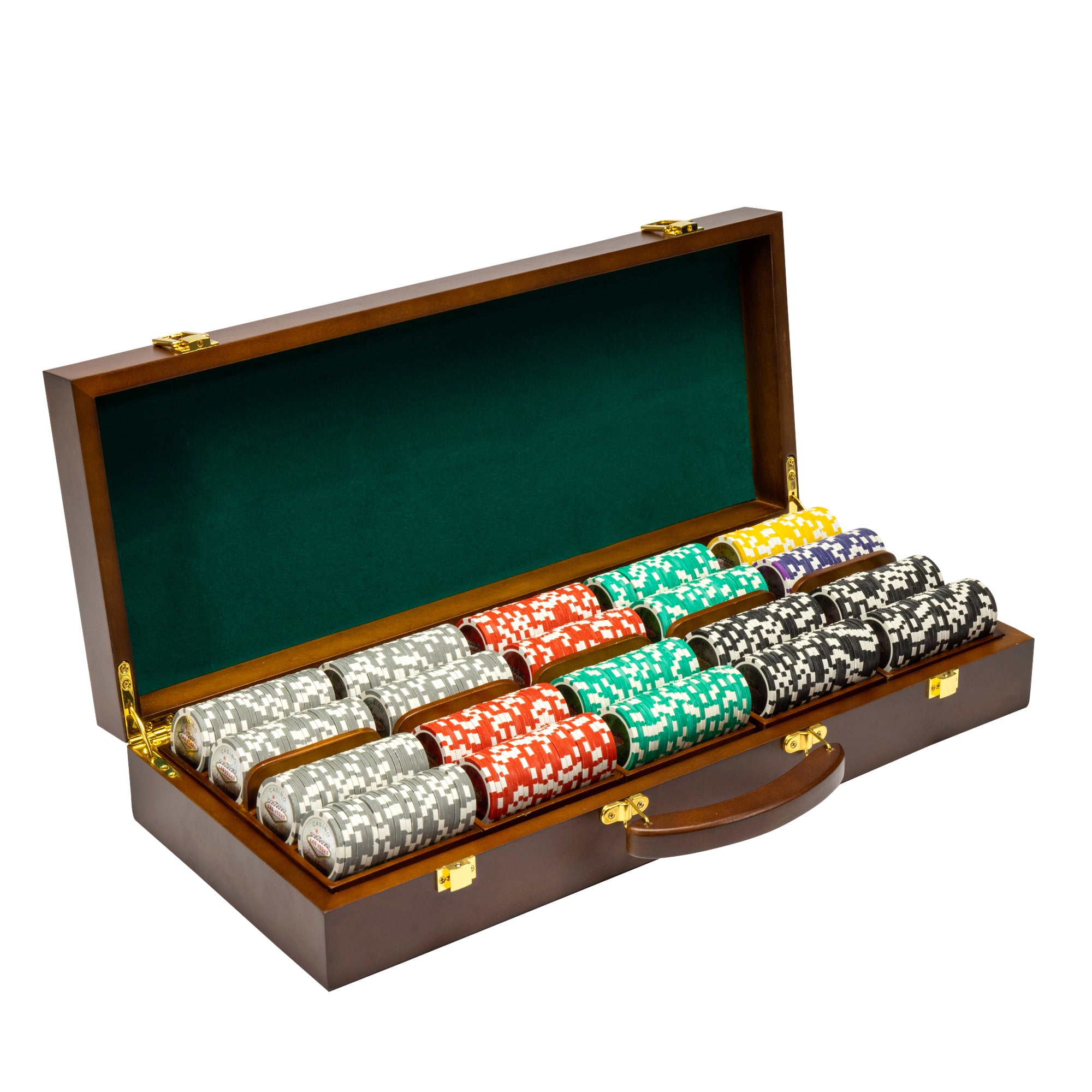 Las Vegas 14-gram Poker Chip Set in Walnut Wood Case (500 Count) - Clay Composite