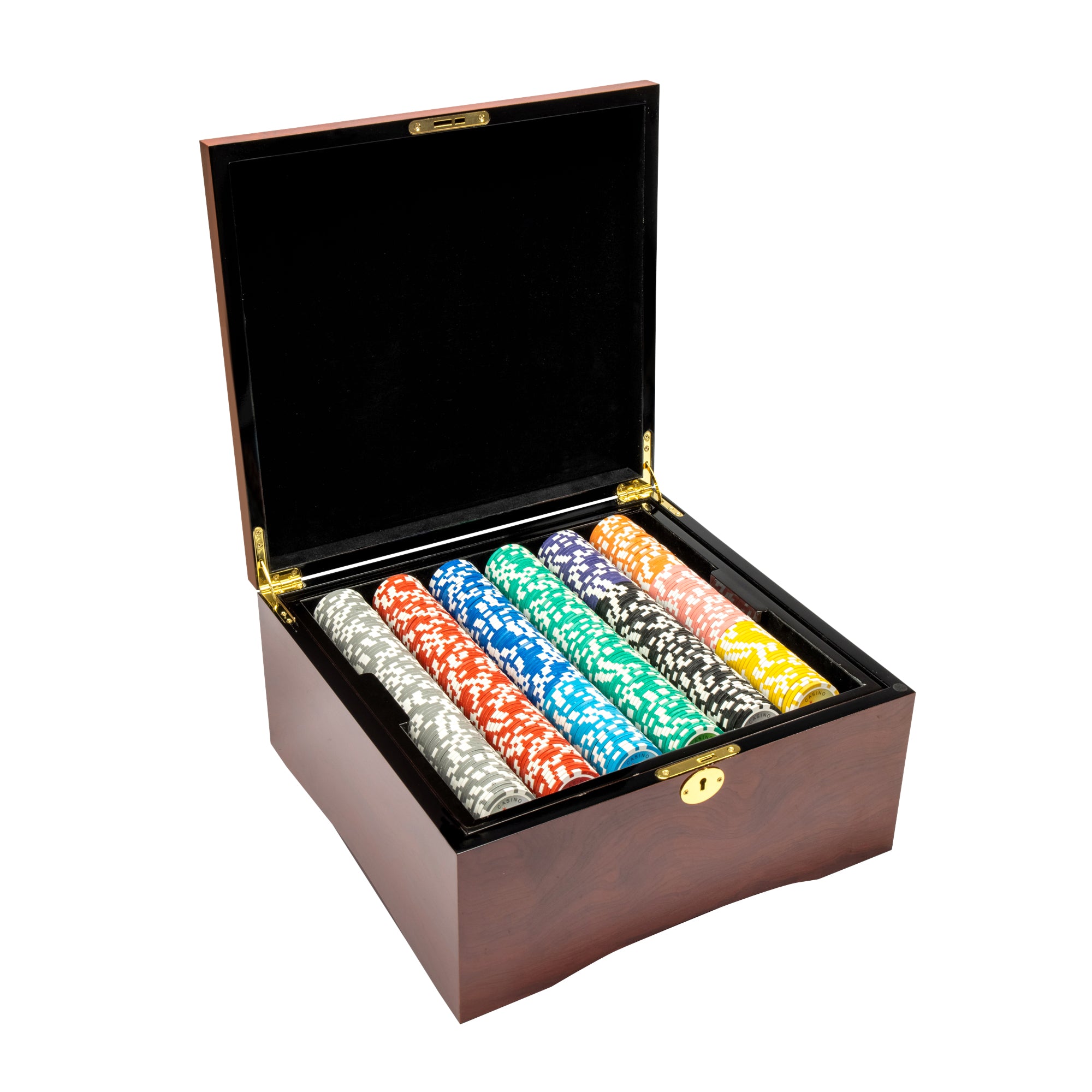 750 Ct Las Vegas 14 Gram Poker Chip Set w/ Mahogany Wooden Case