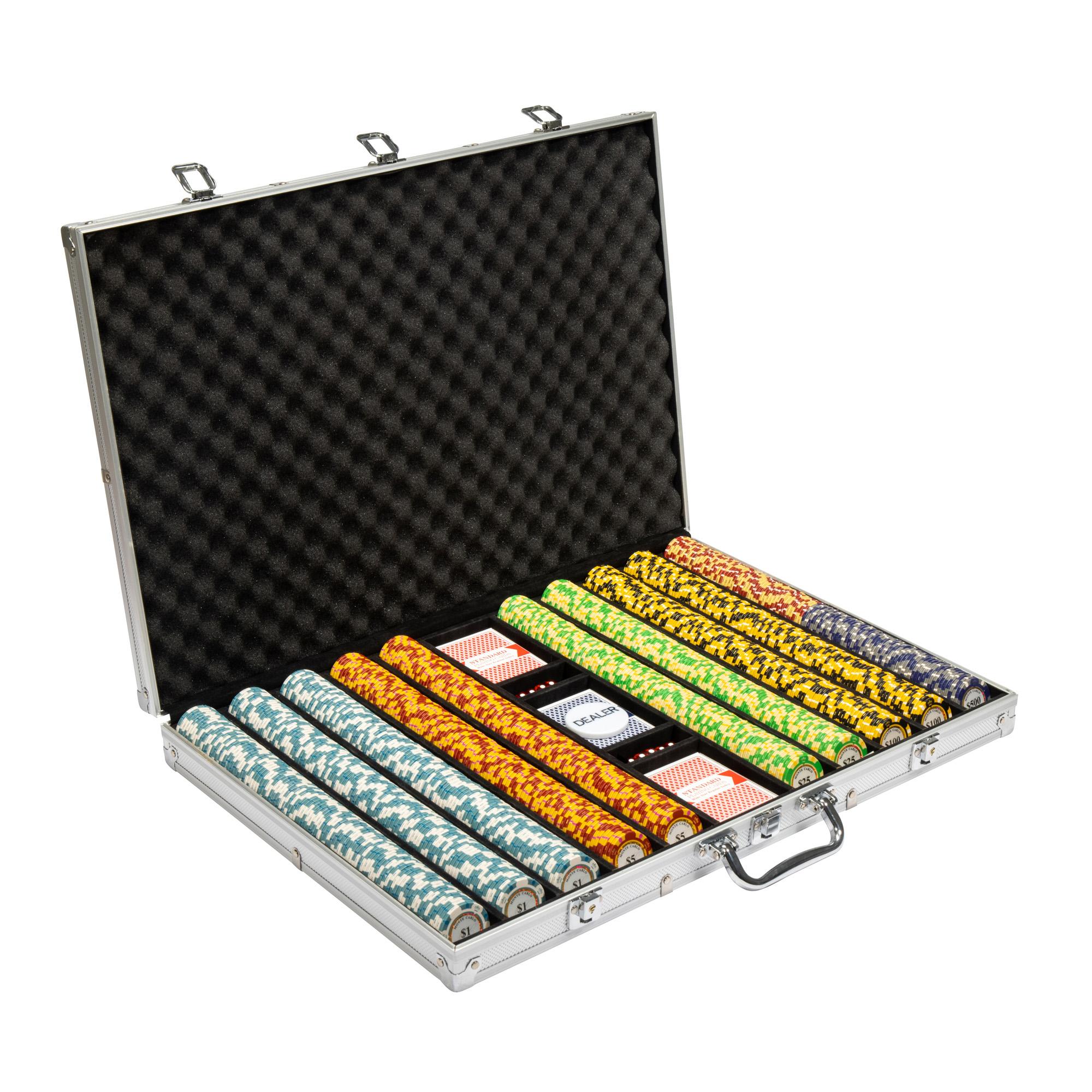 Monte Carlo 14-gram Poker Chip Set in Aluminum Case (1000 Count) - Clay Composite, Holo Inlay