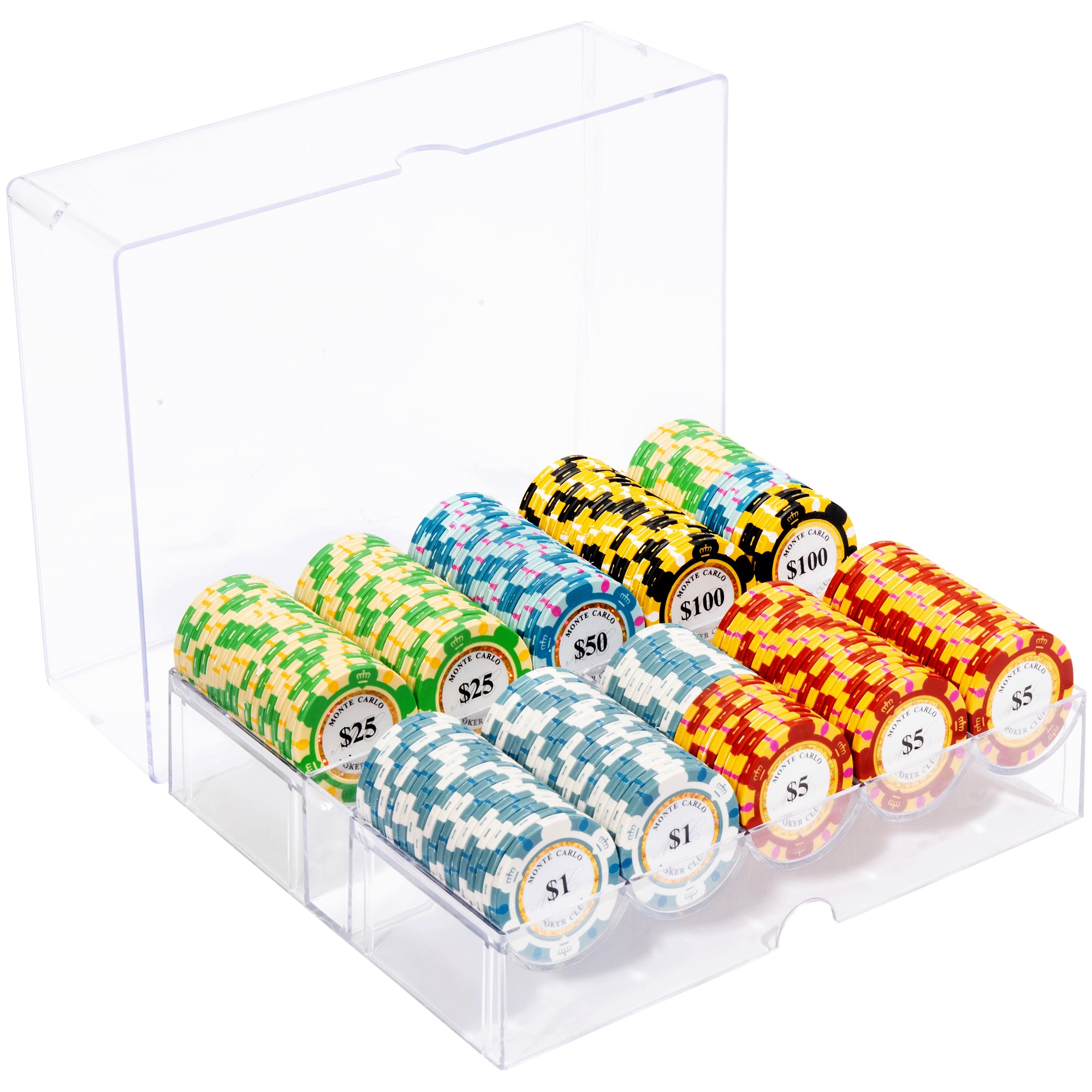 Monte Carlo 14-gram Poker Chip Set in Acrylic Tray (200 Count) - Clay Composite