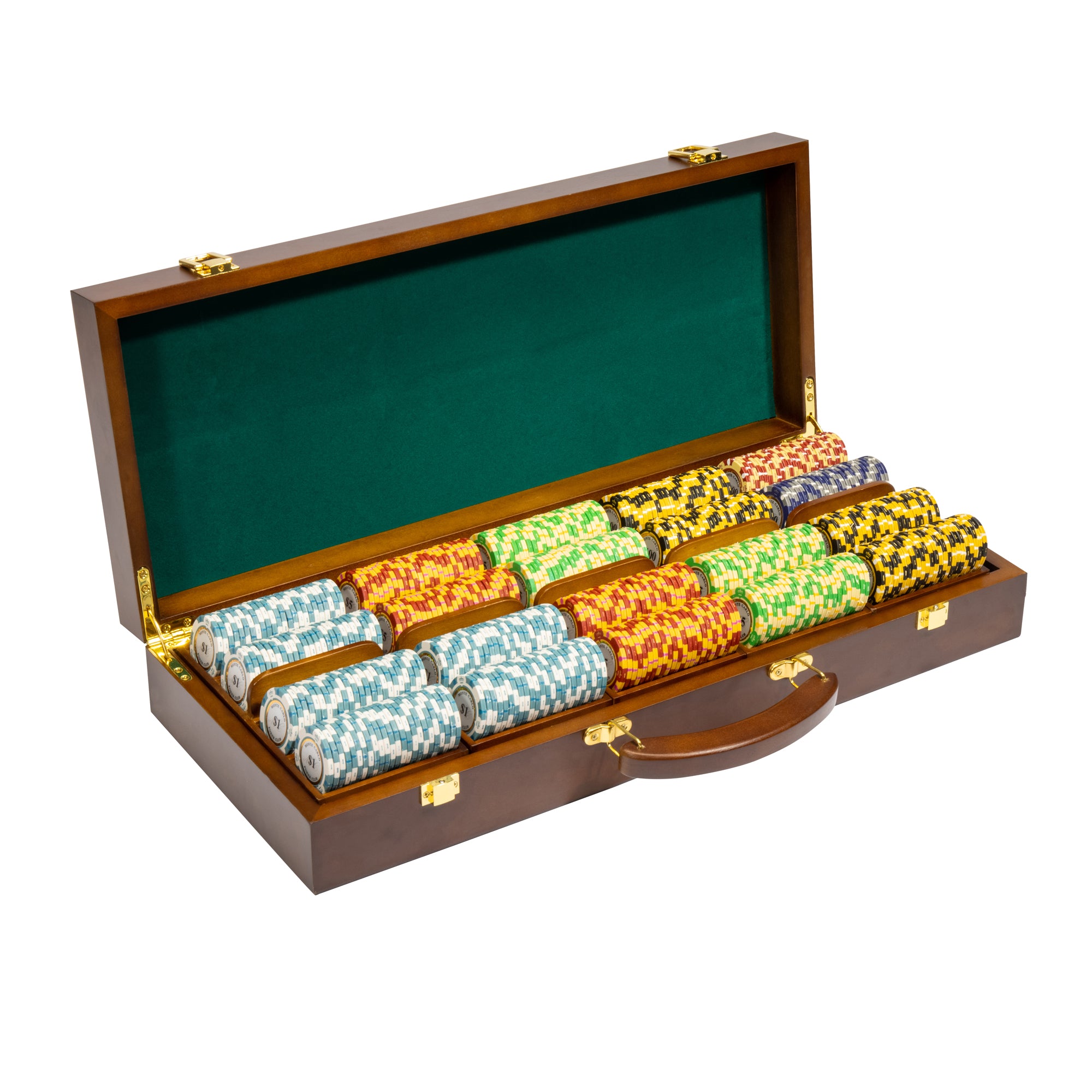 Pre-Pack - 500 Ct Monte Carlo Chip Set Walnut Wooden Case