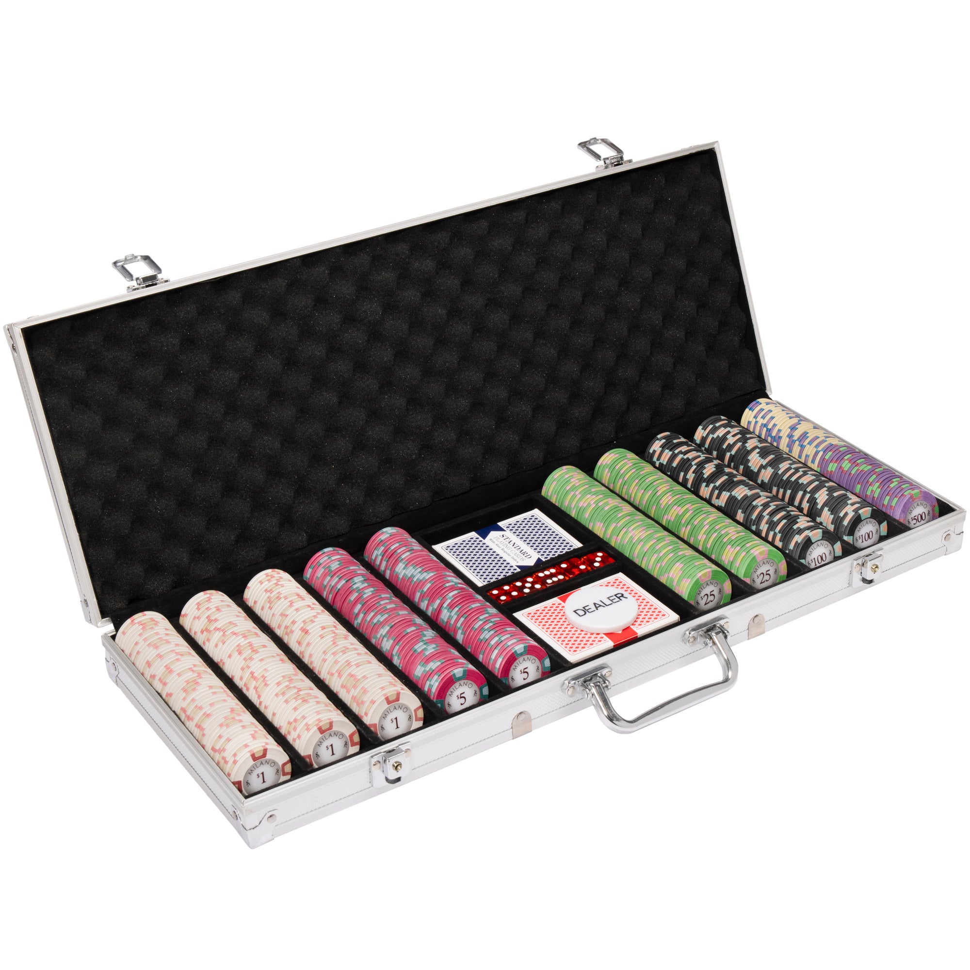 500 Ct Milano Poker Chip Set by Claysmith Gaming in Aluminum Case