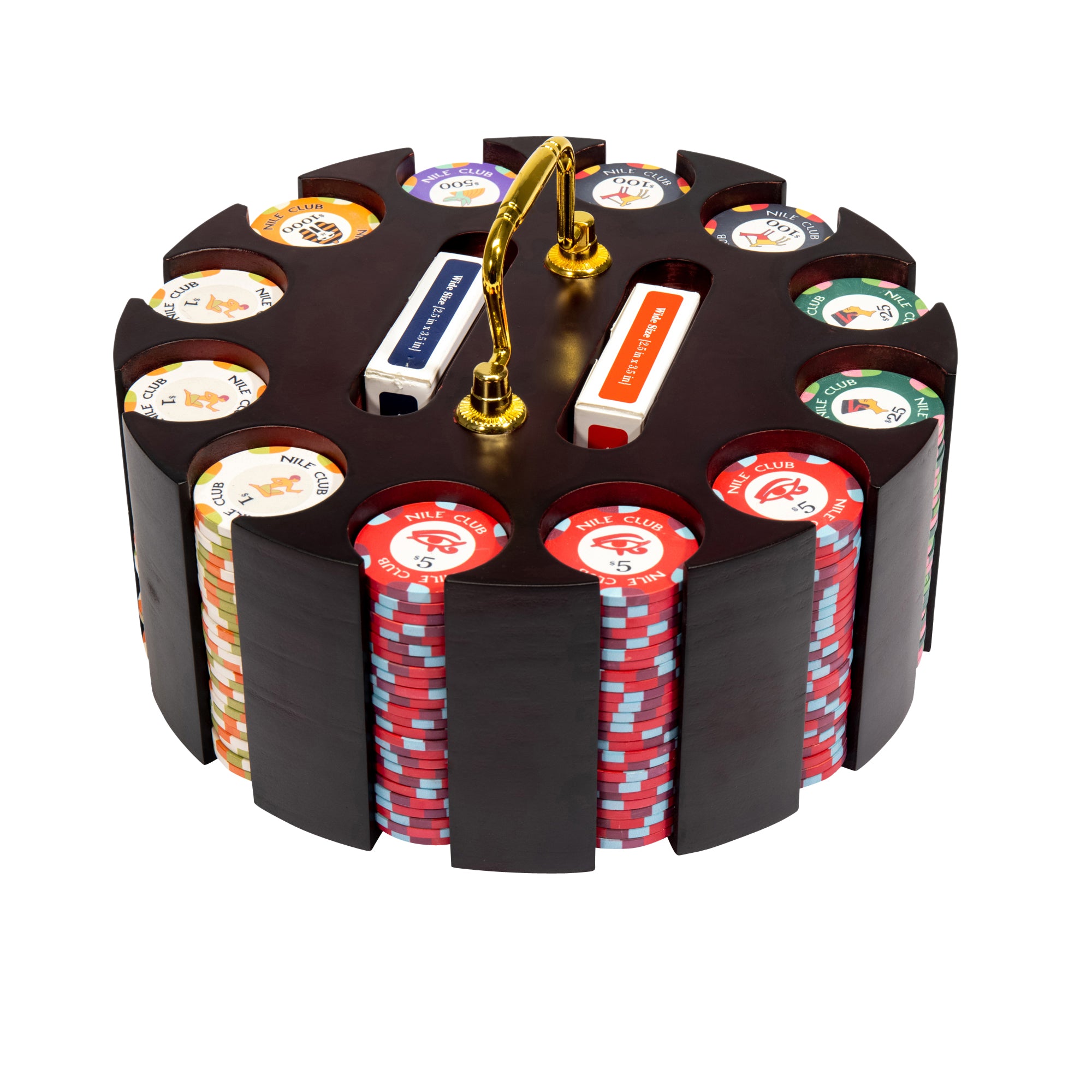 Nile Club 10-gram Ceramic Poker Chip Set in Wood Carousel (300 Count) - All Over Print