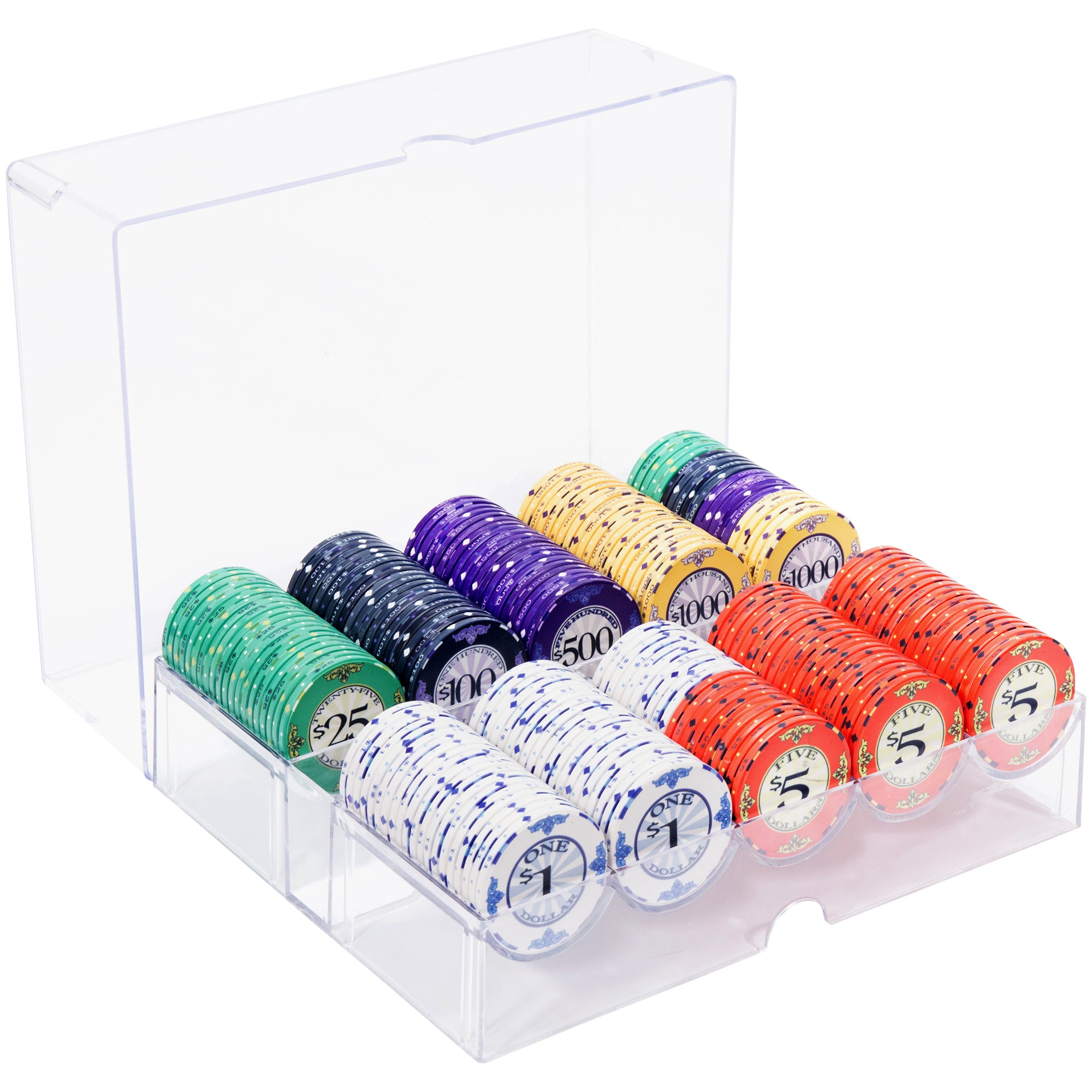 Scroll 10-gram Ceramic Poker Chip Sets in Acrylic Tray (200 Count) - All Over Print