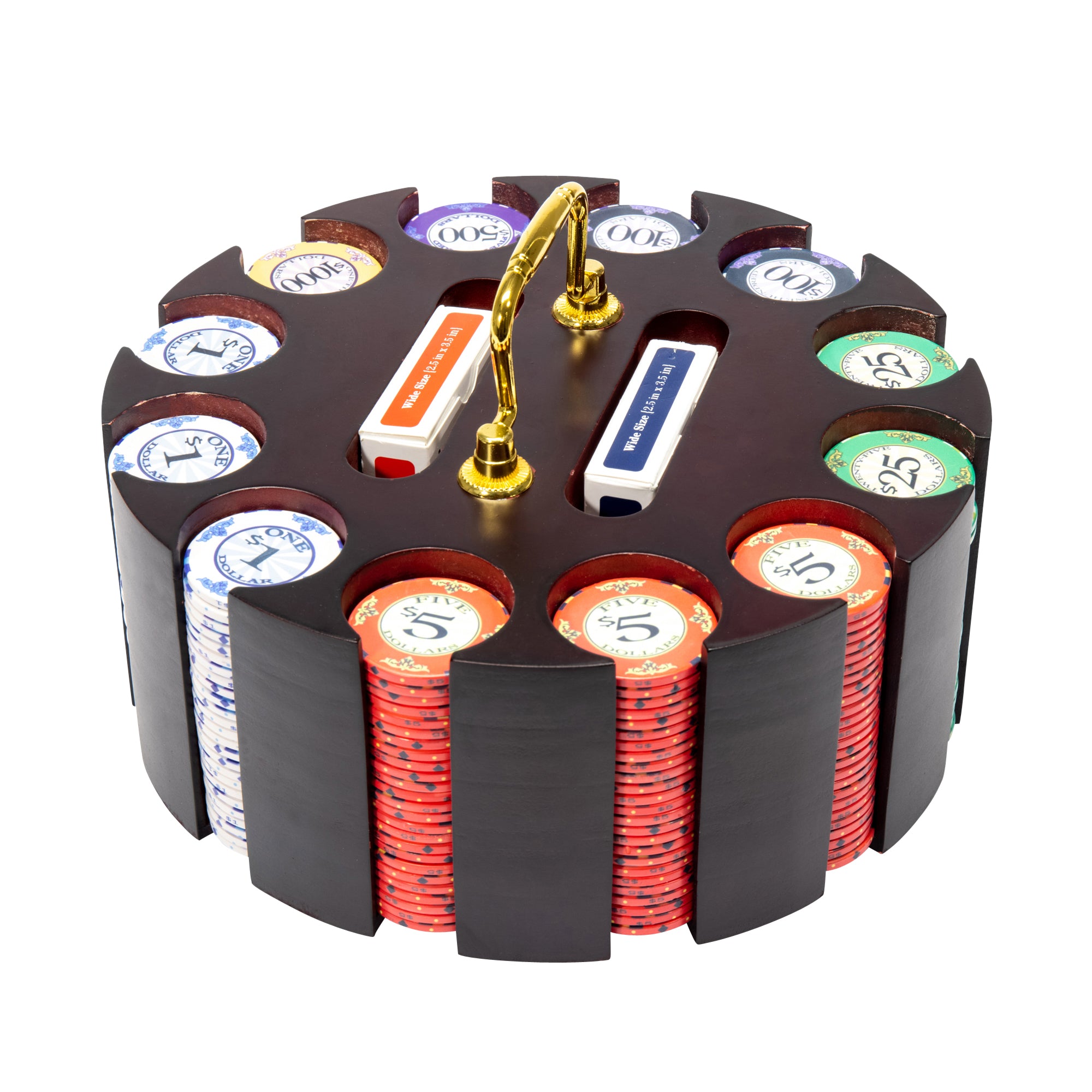 Scroll 10-gram Ceramic Poker Chip in Wood Carousel (300 Count) - All Over Print