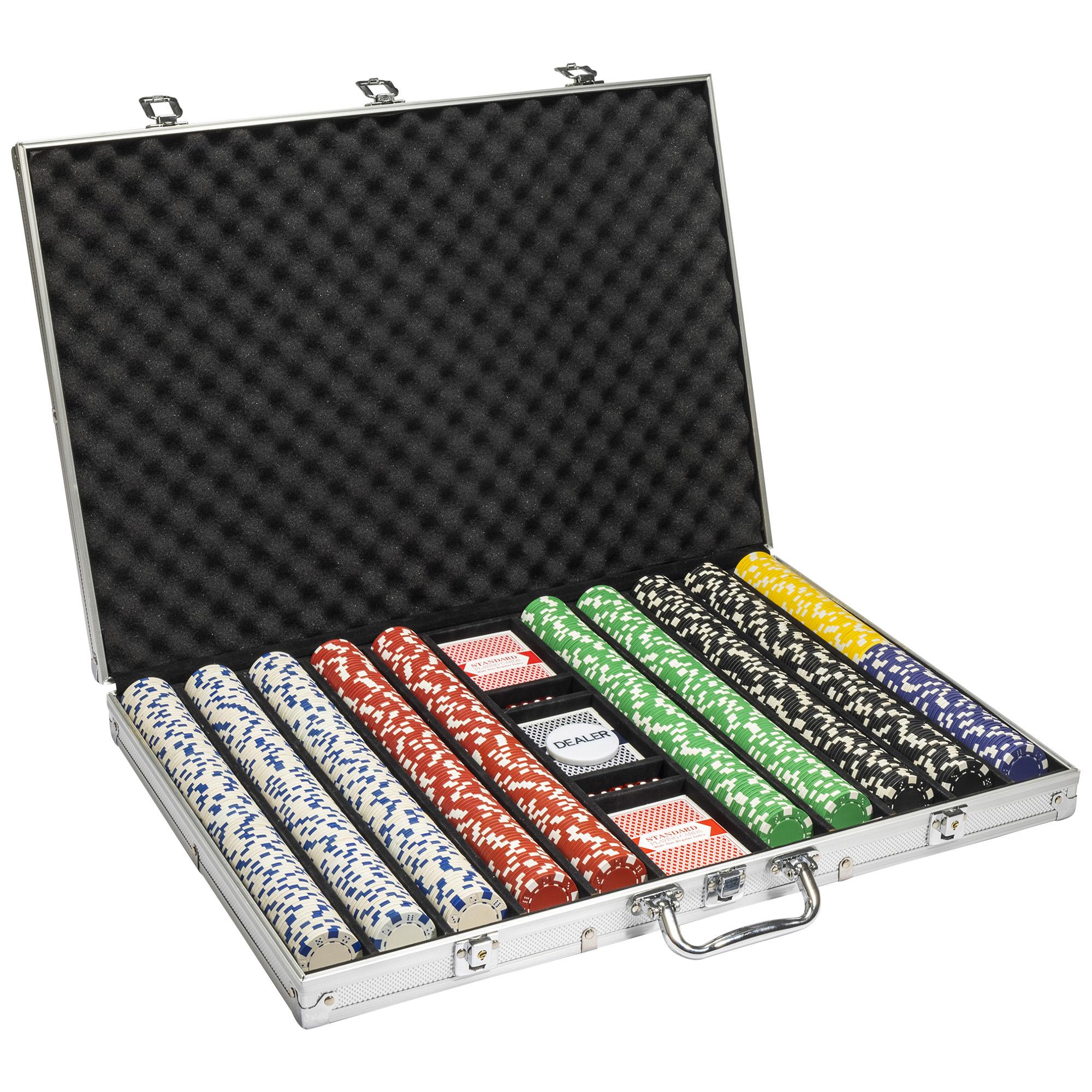 Striped Dice 11.5-gram Poker Chip Set in Aluminum Case (1000 Count) - Clay Composite