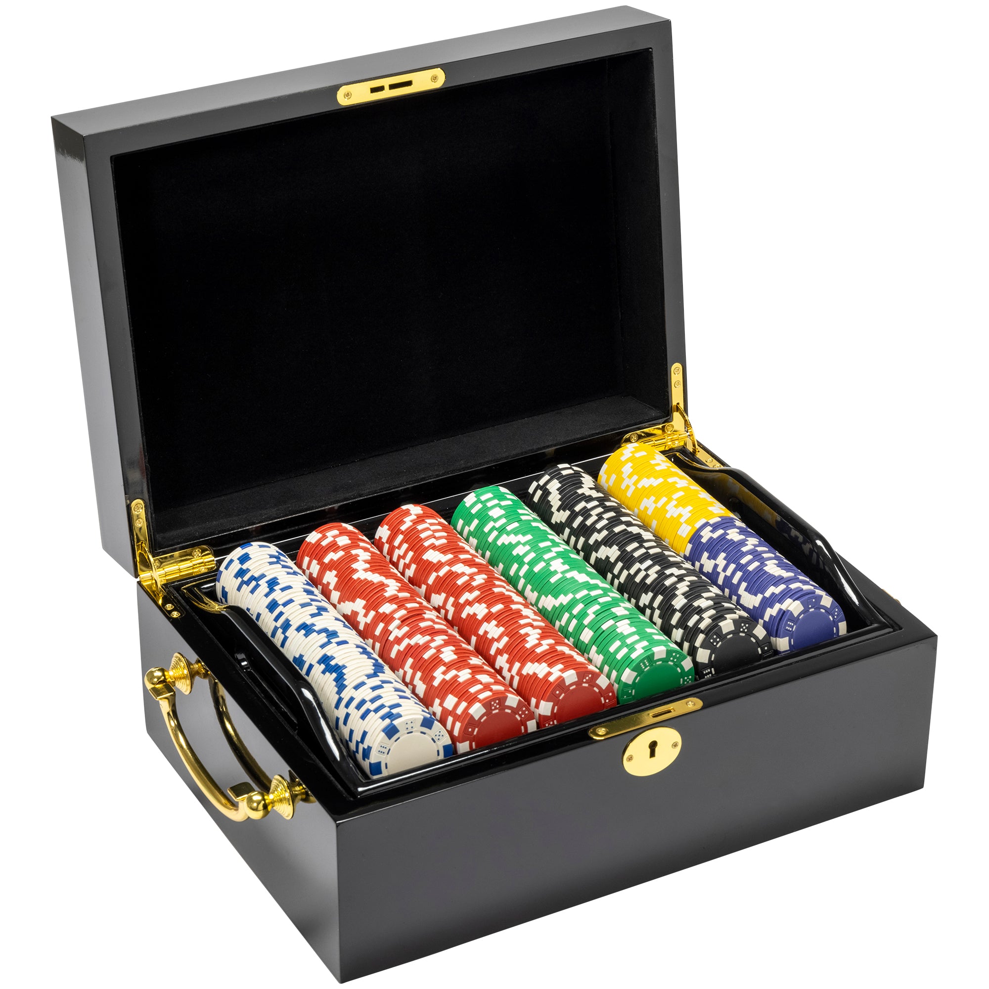 Striped Dice 11.5-gram Poker Chip Set in Black Mahogany Wood Case (500 Case)