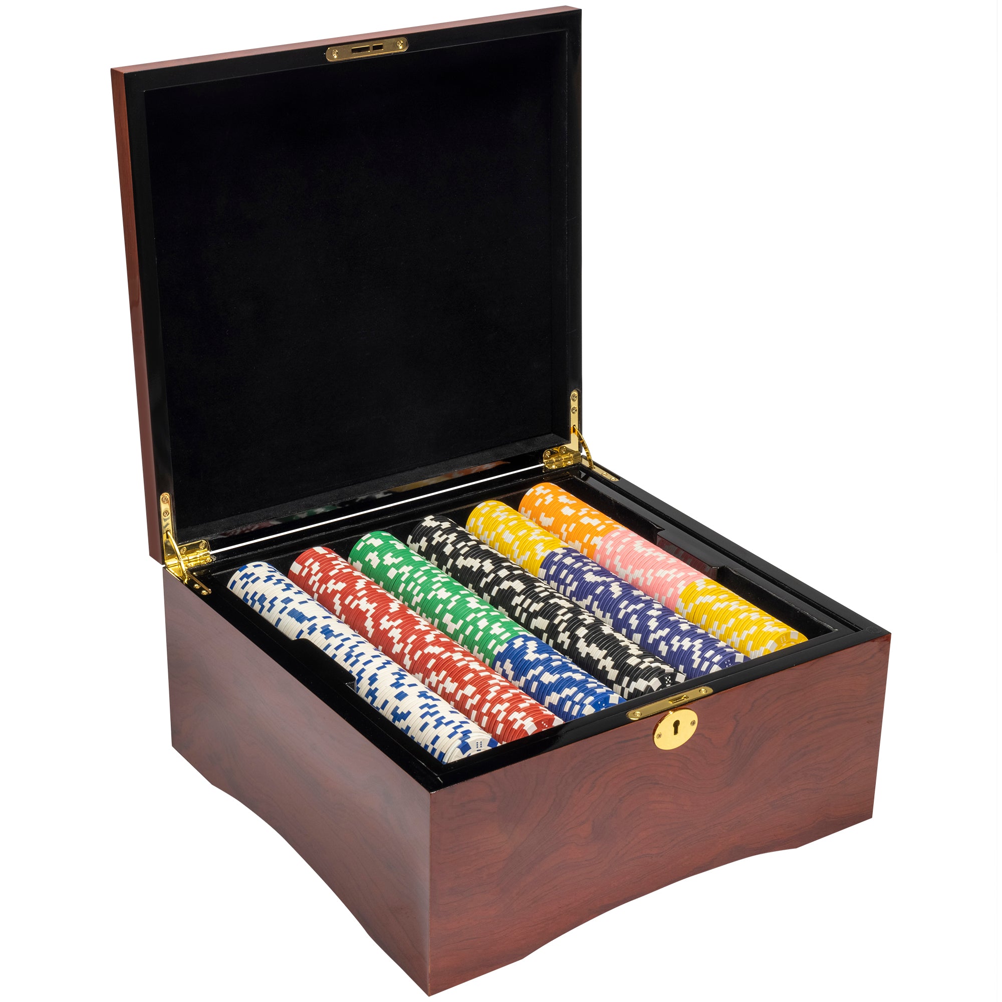 Striped Dice 11.5-gram Poker Chip Set in Mahogany Wood Case (750 Case)